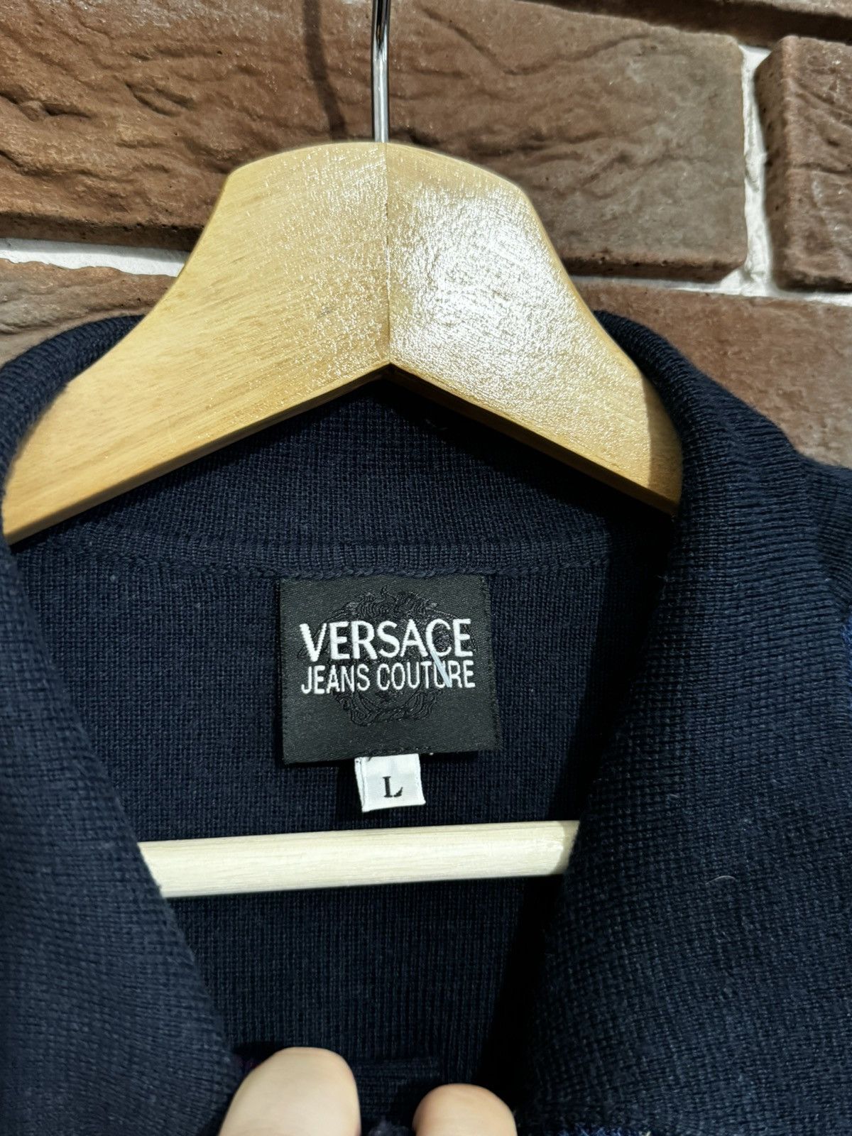 Versace Vintage 90s Versace Jeans Couture Knitted Polo Sweatshirt Size US L / EU 52-54 / 3 - 5 Thumbnail