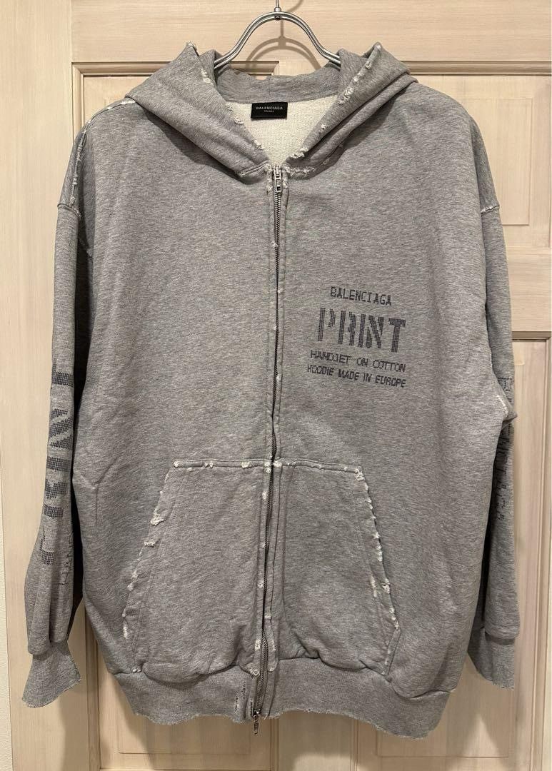 BALENCIAGA 23SS BALENCIAGA PRINT DESTROYED HOODIE ZIP UP