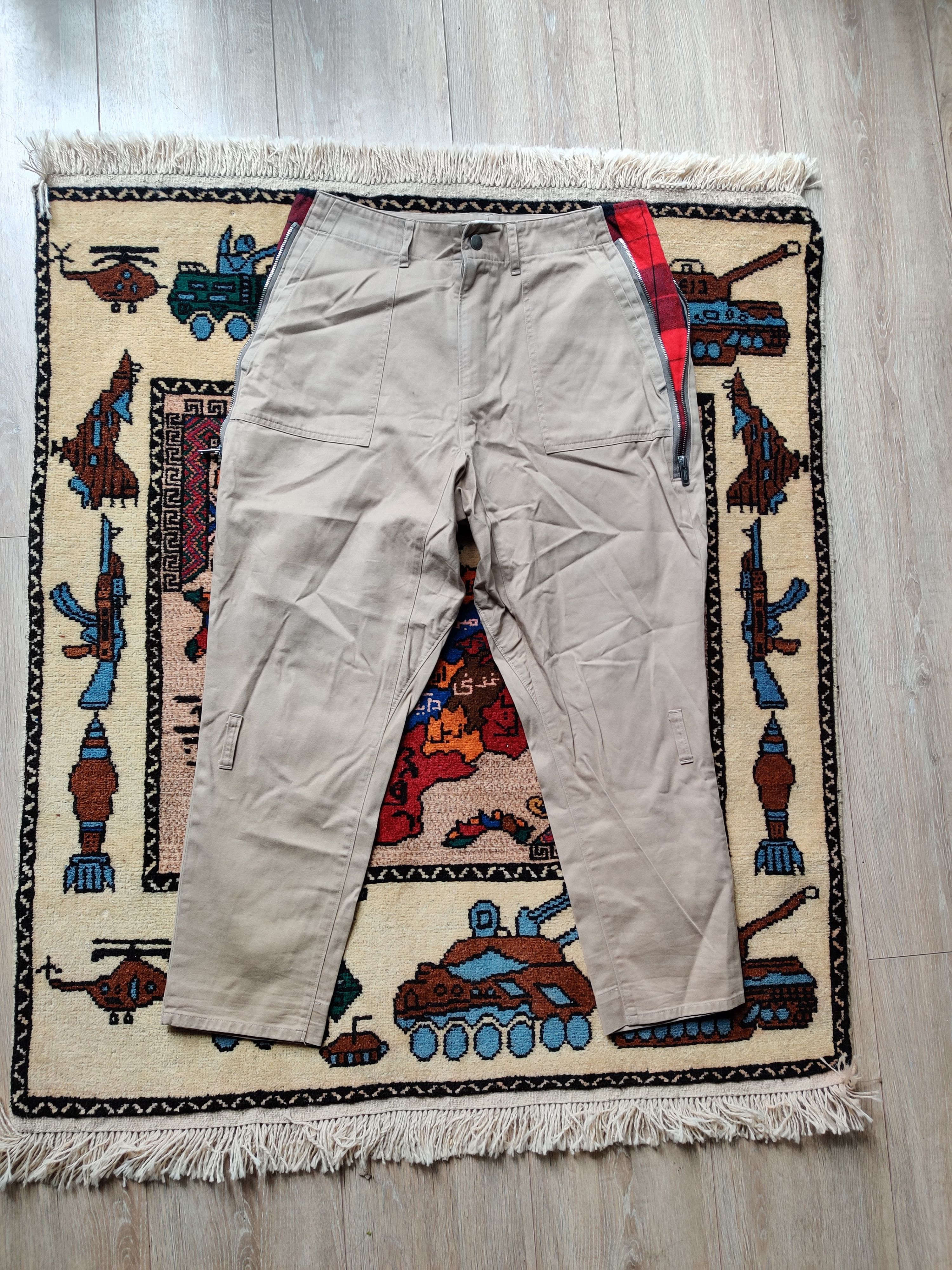 image of Undercoverism Cropped Tan Tartan Pants in Red Tartan, Men's (Size 26)