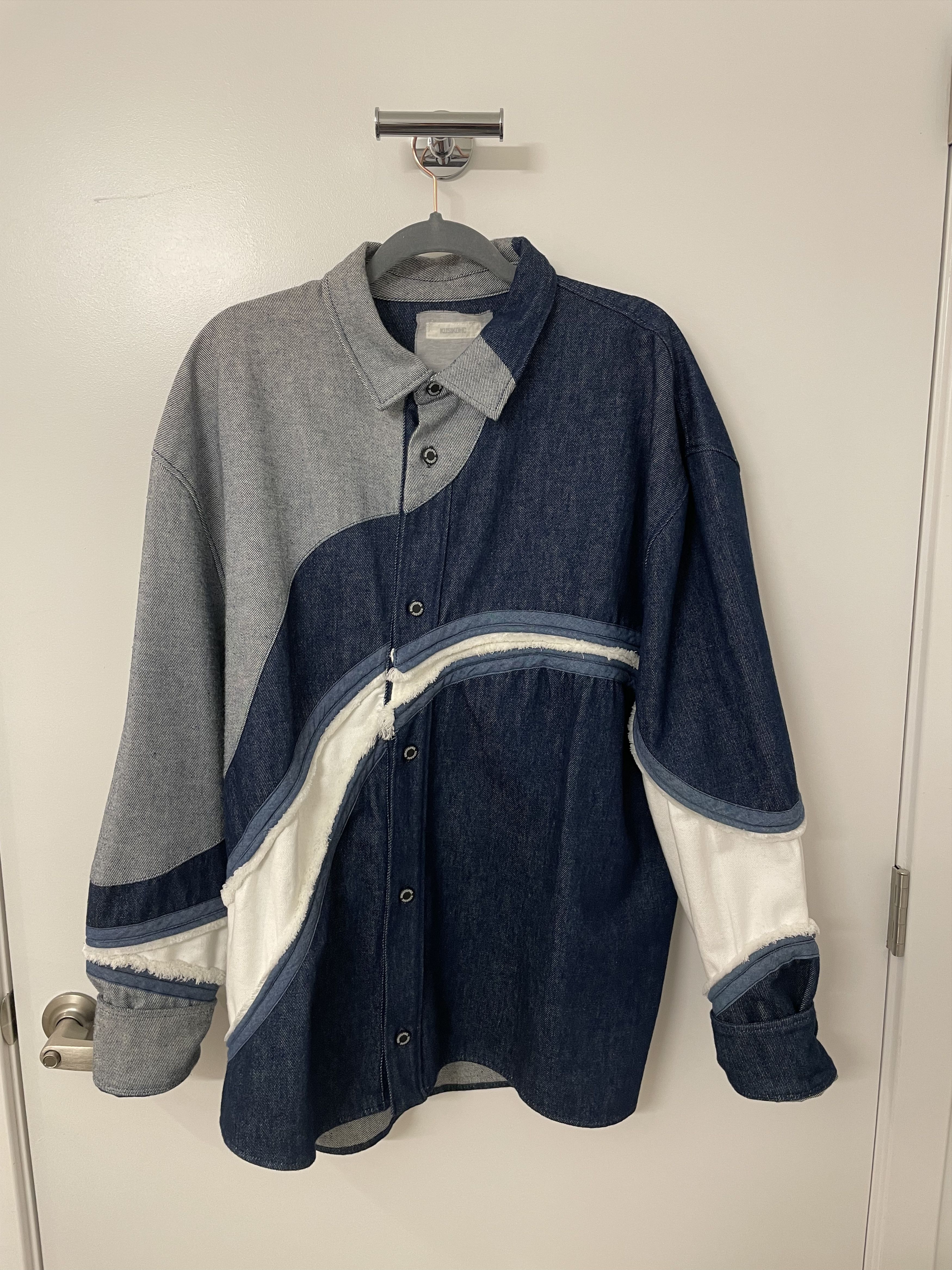 Kusikohc Kusikohc Panelled Button-Up Blue and White Denim Shirt Size US M / EU 48-50 / 2 - 1 Thumbnail