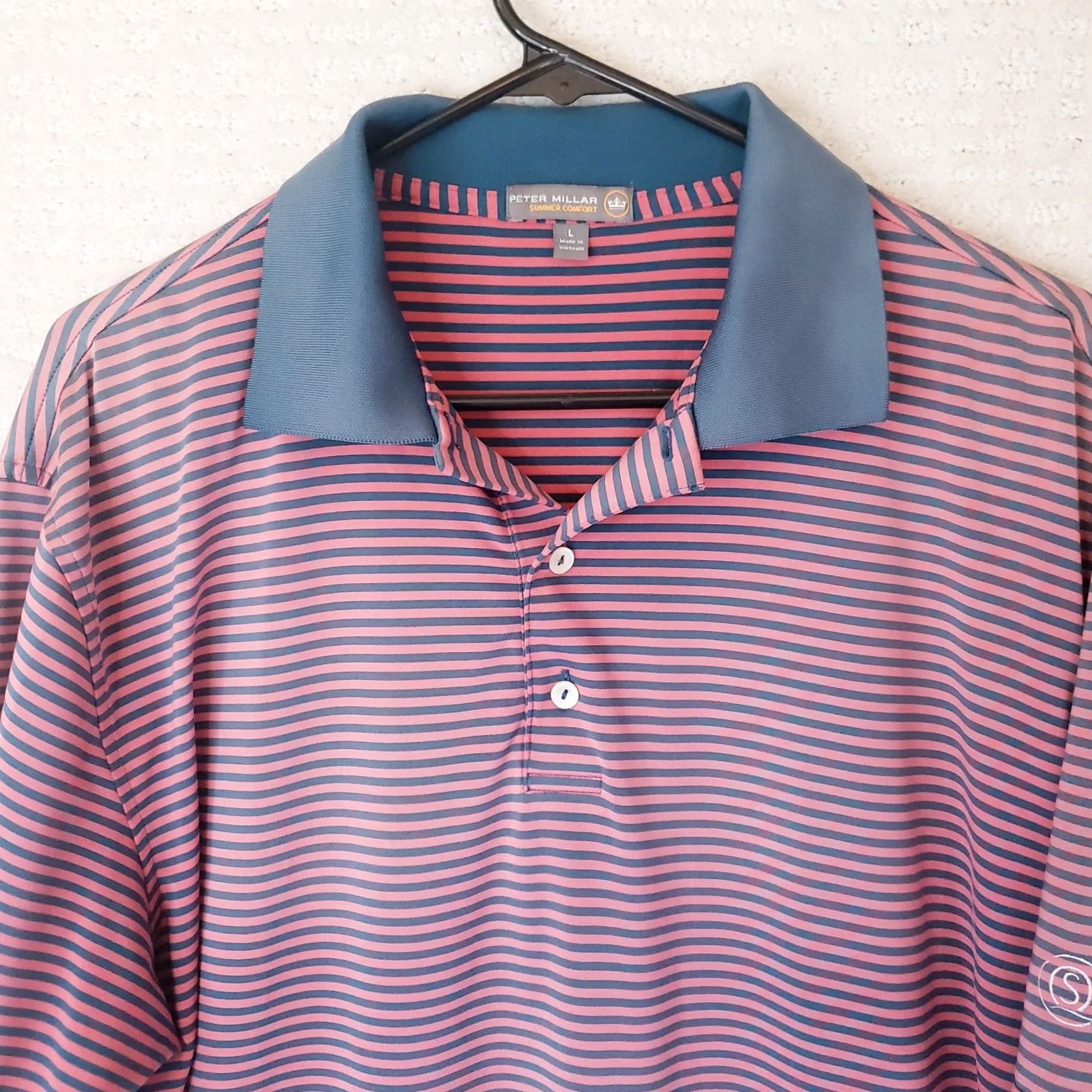 Peter Millar Peter Millar Polo Shirt L Mens Summer Comfort Pink Blue Striped Golf Short Sleeve Size US L / EU 52-54 / 3 - 3 Thumbnail