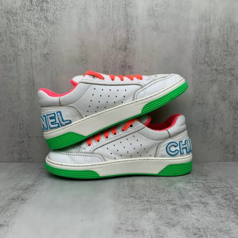 Chanel Chanel White Sneakers with Neon Accents -2505 Size US 7 / IT 37 - 3 Thumbnail