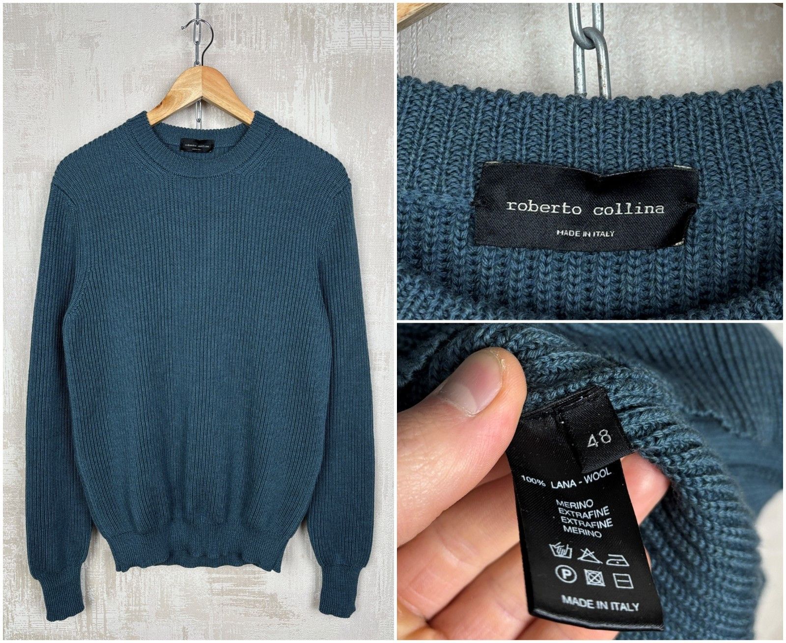 Roberto Collina Roberto Collina Dark Teal Knit Wool Sweater Crew Neck Size US M / EU 48-50 / 2 - 1 Thumbnail