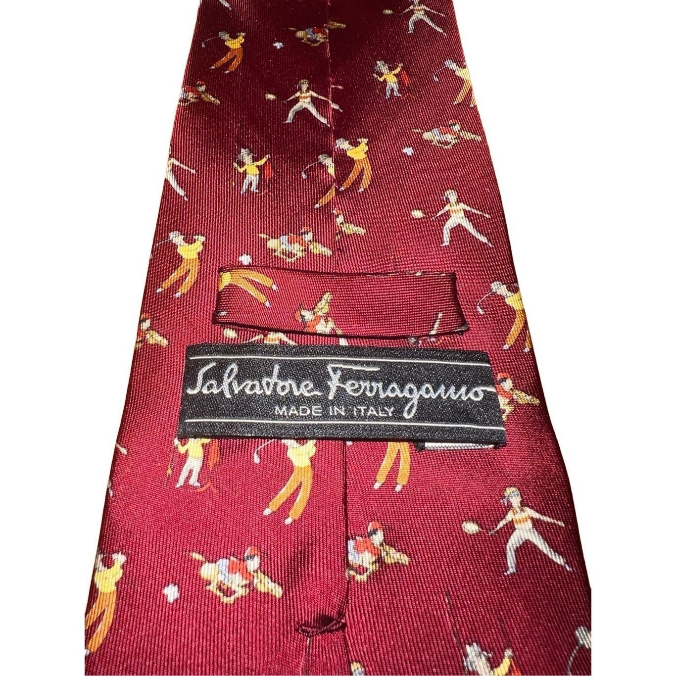 Salvatore Ferragamo Salvatore Ferragamo Red Sports Players Print Handmade Neck Tie Size ONE SIZE - 3 Thumbnail