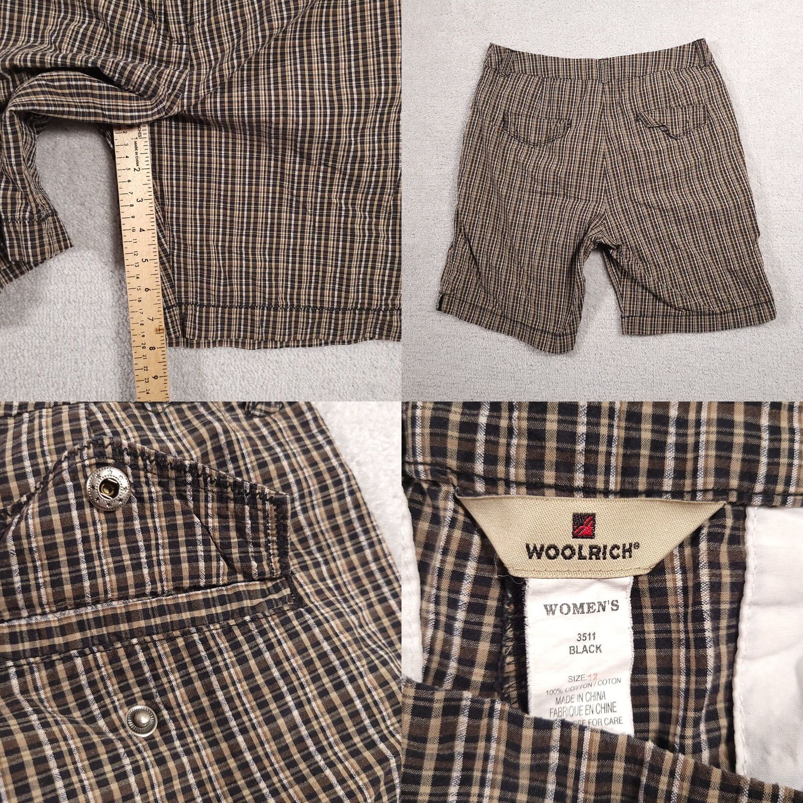 Vintage Woolrich Bermuda Shorts Flat Front Plaid Women's 12 Brown Golf Outdoor Size 34" / US 12 / IT 48 - 8 Thumbnail