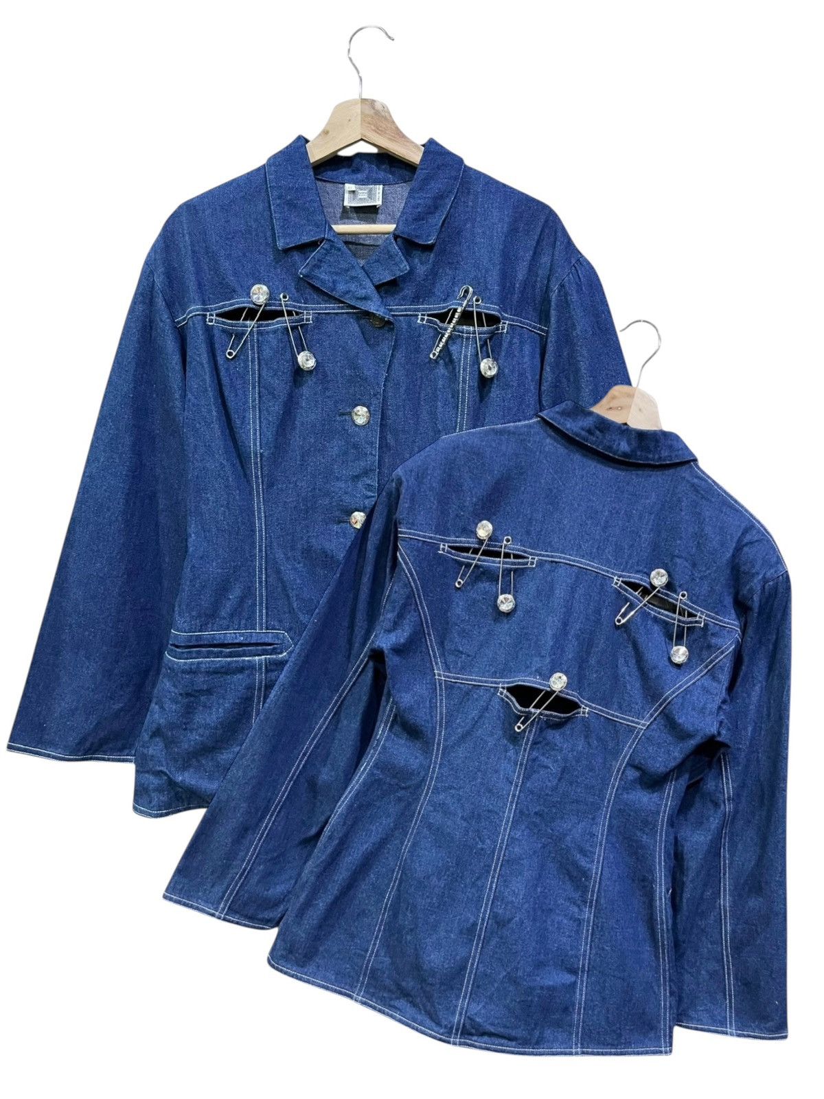 Italia Independent 🔥Ivano Boni Safety Pin Denim Jacket Avant Italy Size S / US 4 / IT 40 - 2 Thumbnail