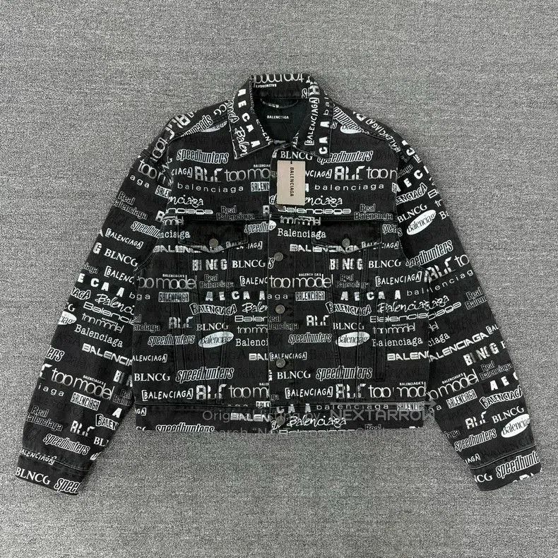 Balenciaga Black Denim Jacket with Print.