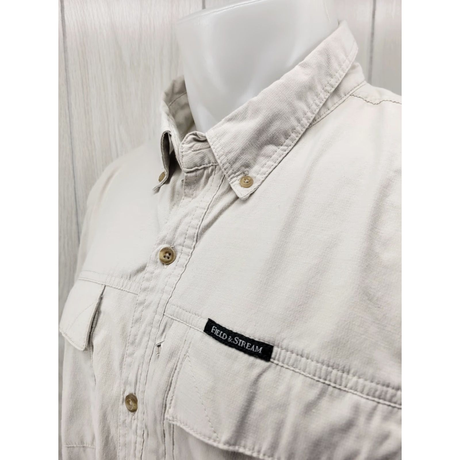 Vintage Field & Stream Fishing Button Down Shirt Light Khaki Men's XXL Size Khaki Button-Up Casual Breathing Short Sleeve 2XL Mens Size US XXL / EU 58 / 5 - 3 Thumbnail