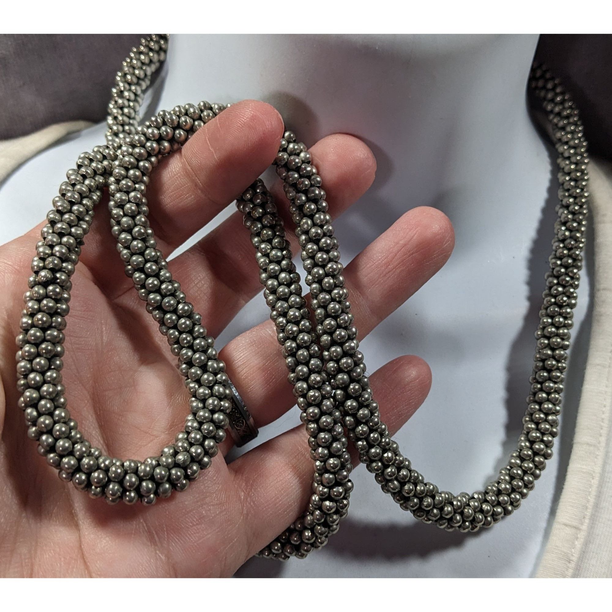 Other Vintage Elegant Silver Tone Beaded Rope Necklace Size ONE SIZE - 4 Thumbnail
