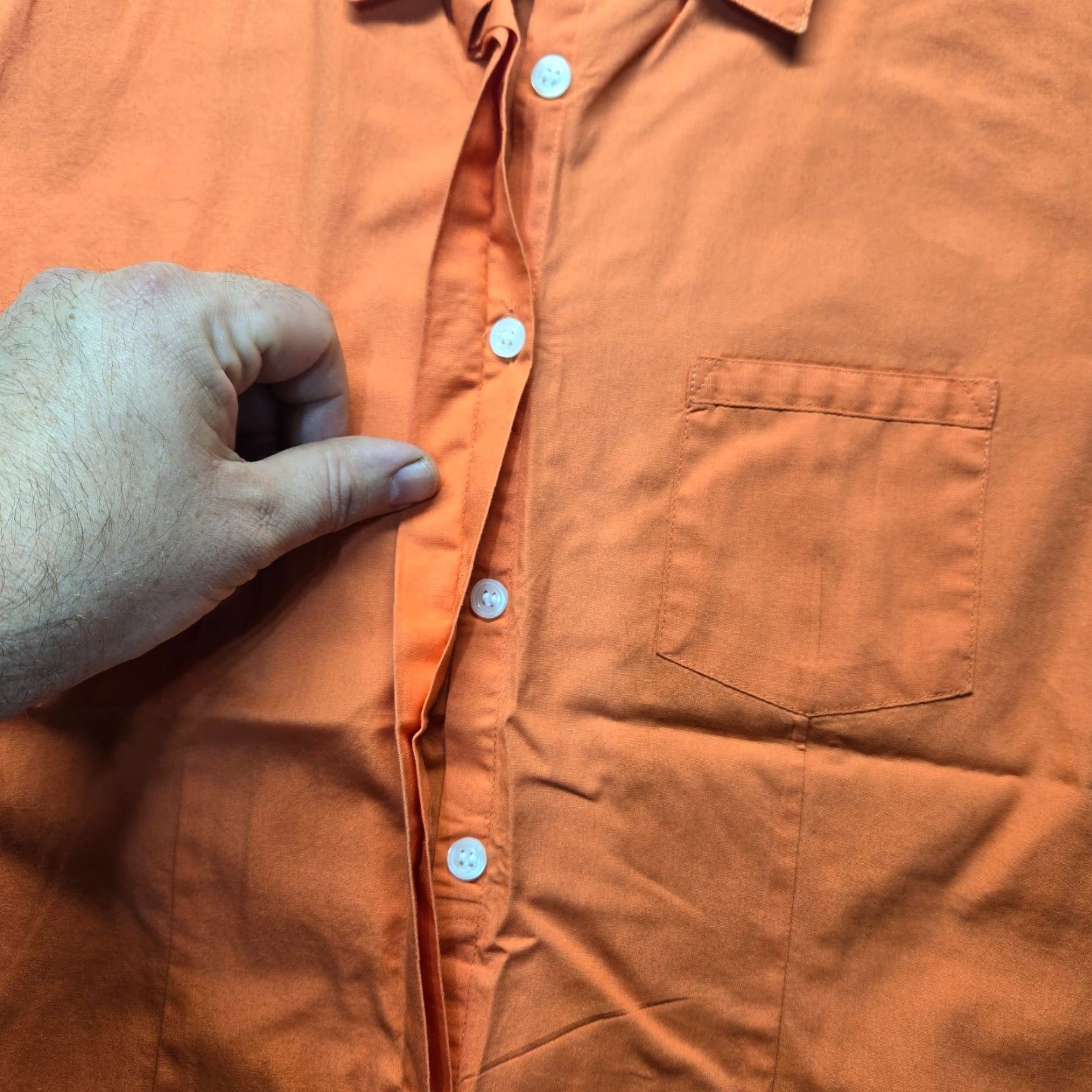 Vintage Mountain Lake Shirt Women Adult Medium Orange Solid Short Sleeve Button Front Size M / US 6-8 / IT 42-44 - 6 Thumbnail