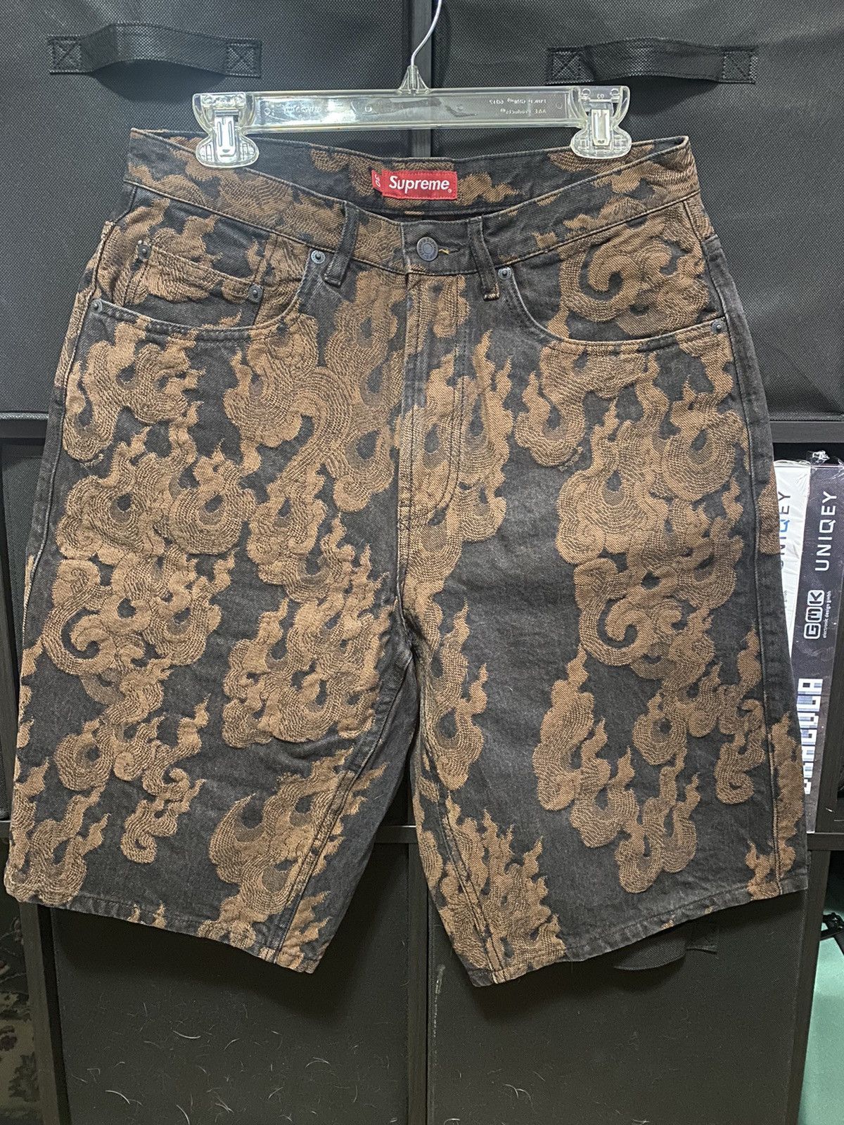 image of Supreme Flames Jacquard Baggy Denim Short in Brown, Men's (Size 30)