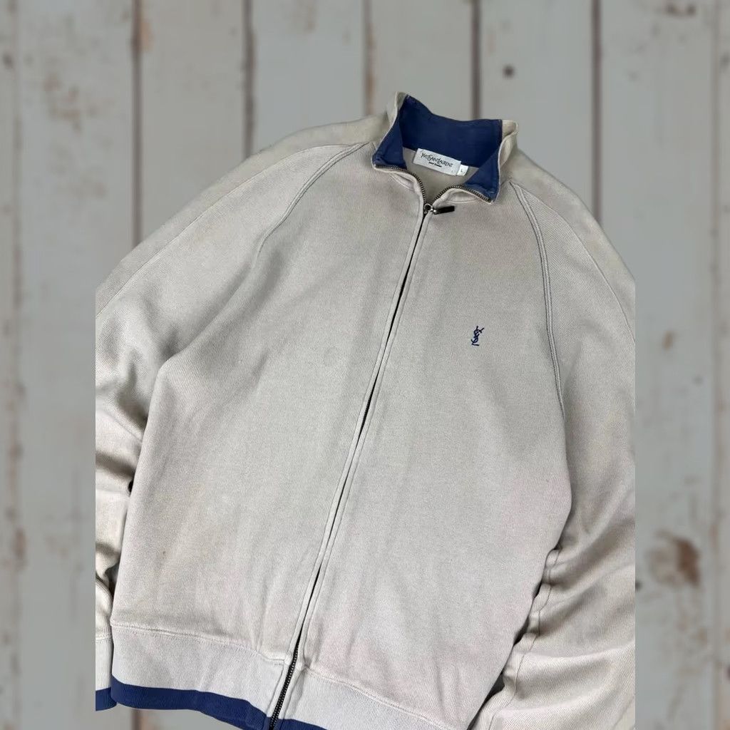 Yves Saint Laurent VINTAGE Yves Saint Laurent YSL Sweatshirt Zip Up Men SZ L beige Size US L / EU 52-54 / 3 - 1 Thumbnail