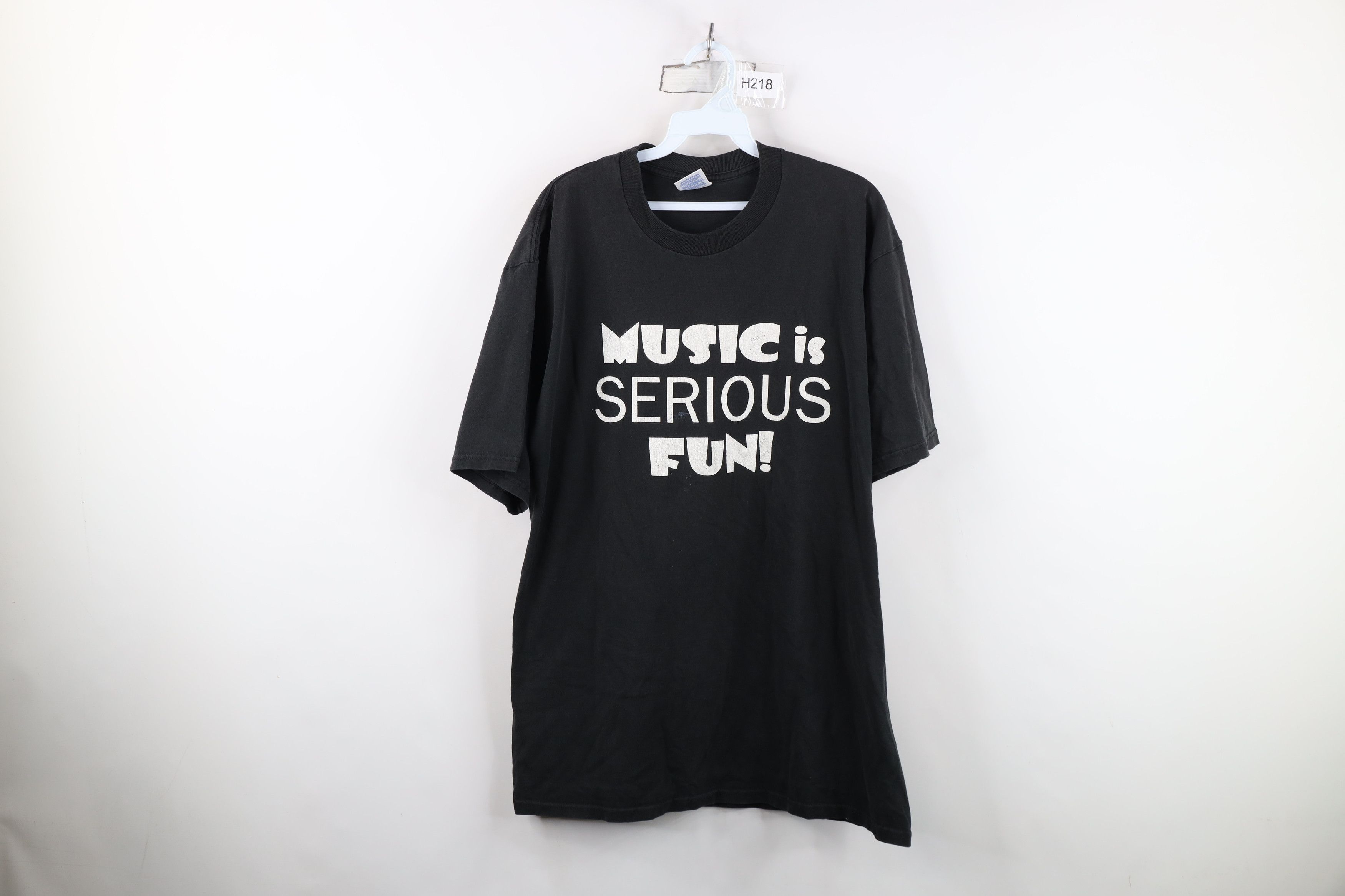 Vintage Vintage 90s Streetwear Music Is Serious Fun T-Shirt Black Size US XL / EU 56 / 4 - 1 Thumbnail