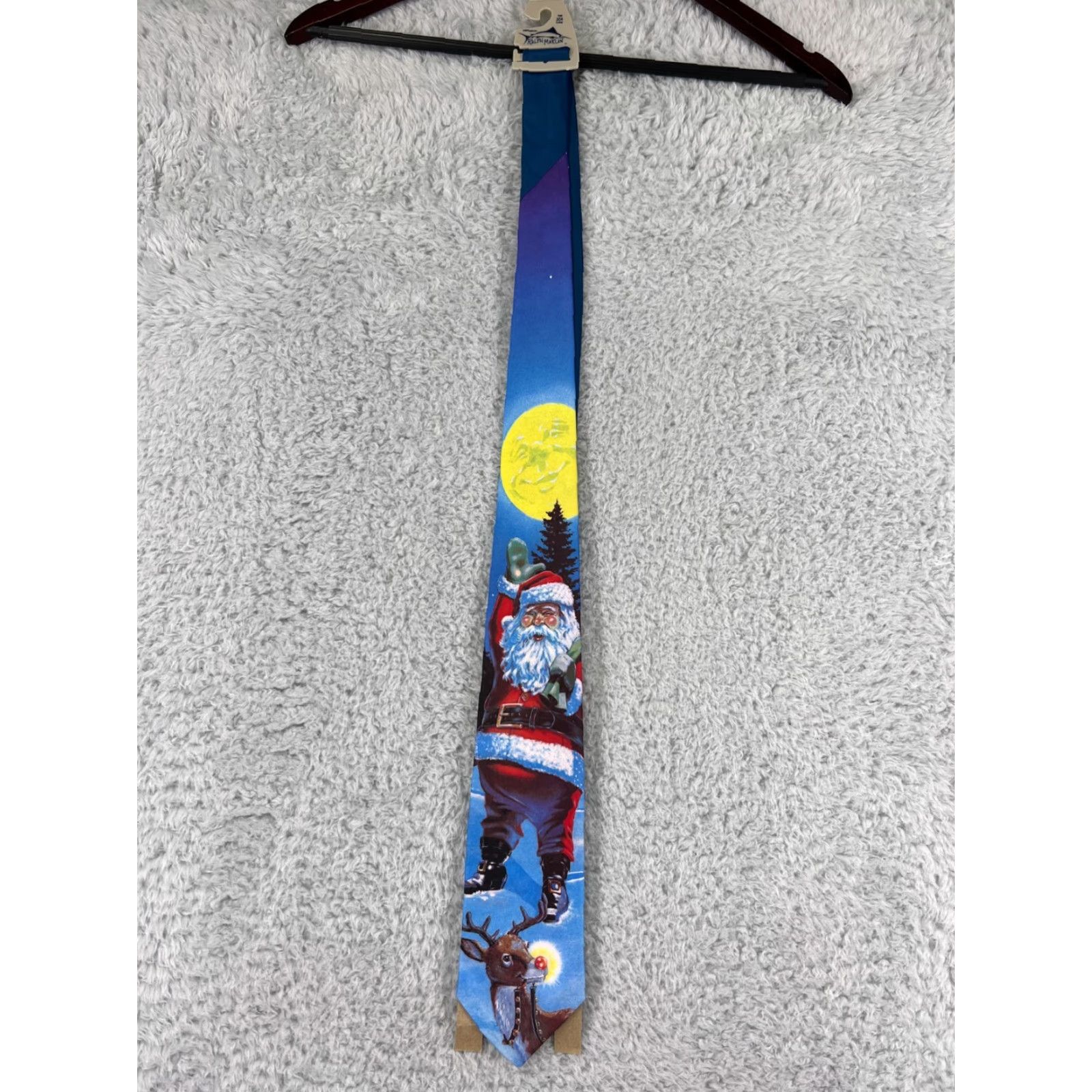 Vintage Ralph Marlin Vintage 1990 Christmas Holiday Mens Tie Snow Man Roof Top Santa Tie Mens Red Polyester Short One Size Classic Size ONE SIZE - 2 Thumbnail