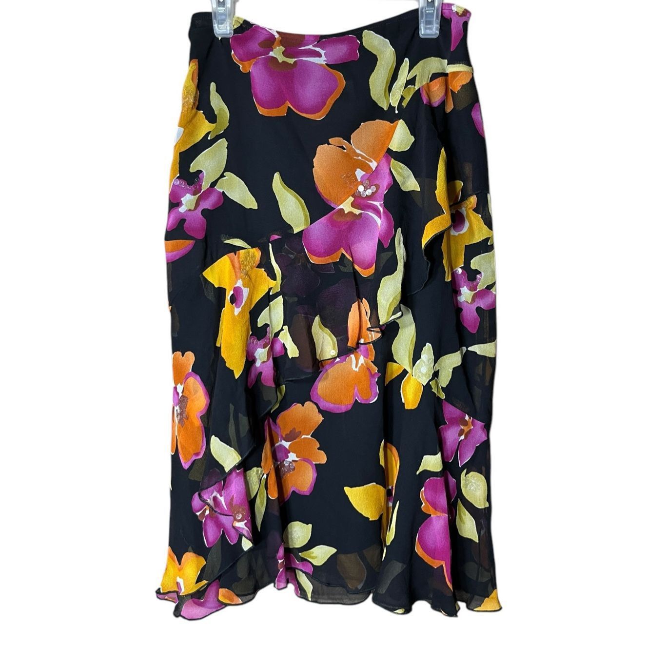 Jones New York Vintage Jones New York 100% Silk Skirt Layered Sequin Floral Size 26" / US 2 / IT 38 - 1 Thumbnail