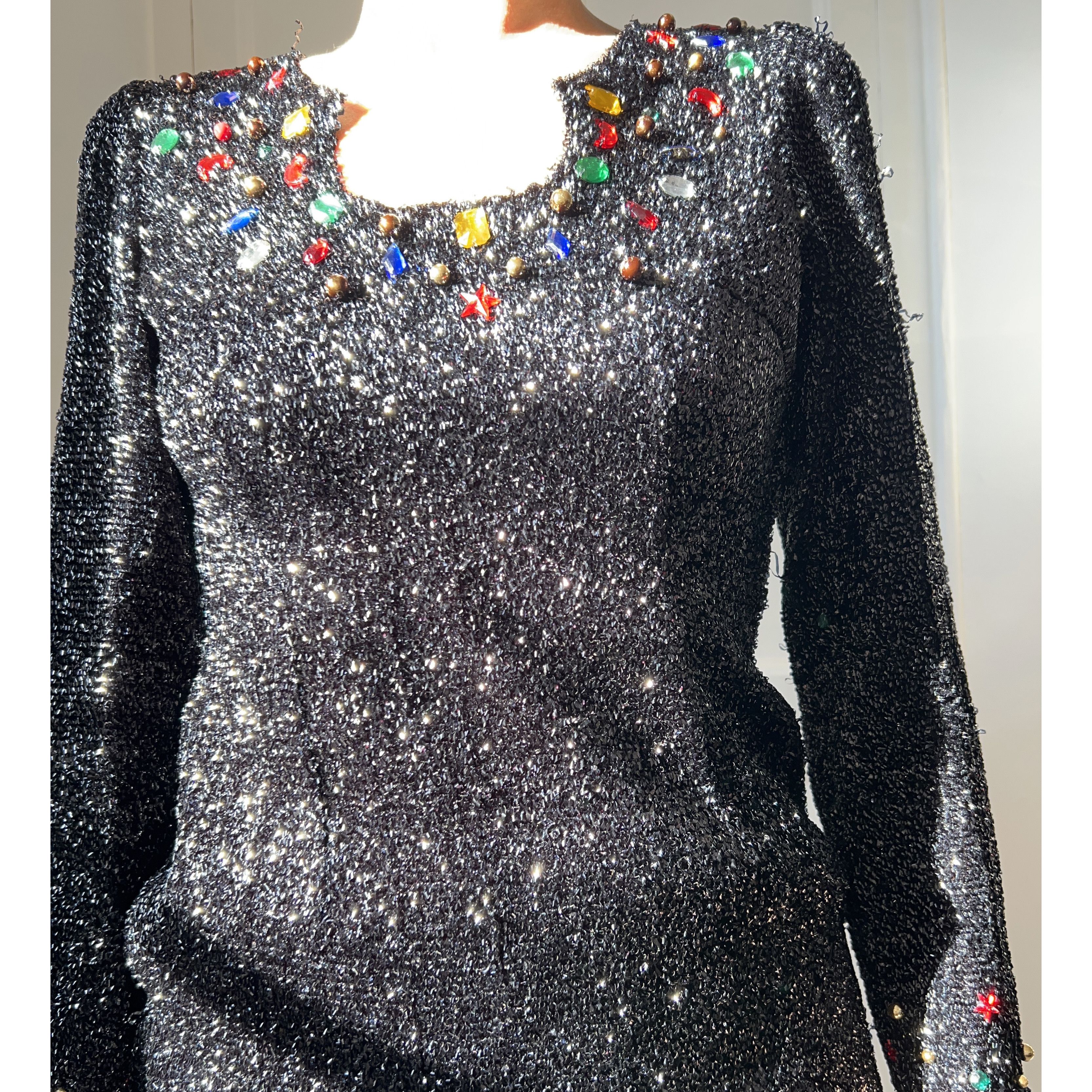 Vintage Vintage 80s Jeweled Black Lurex Mini Dress Size S / US 4 / IT 40 - 4 Thumbnail