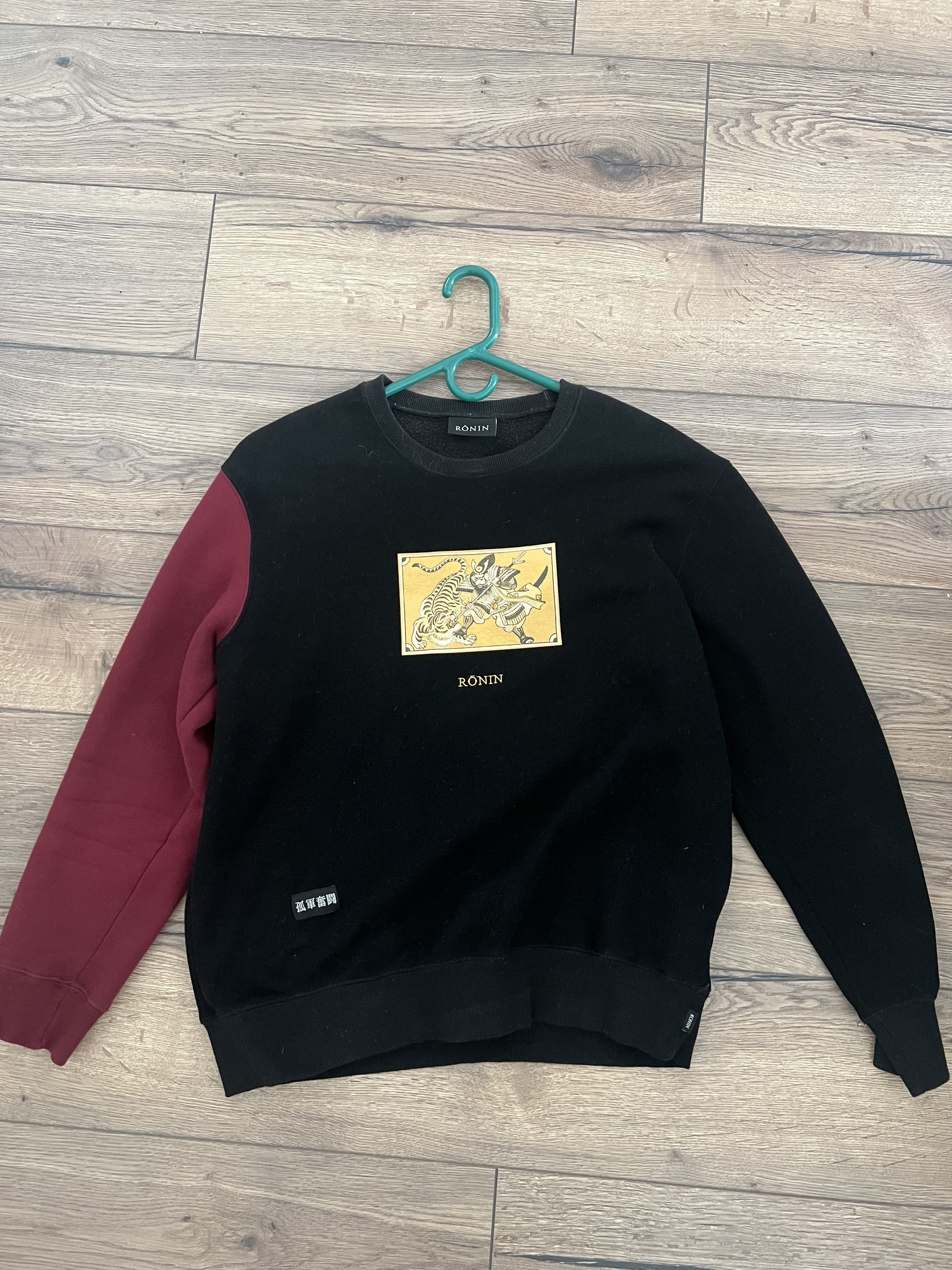 image of Ronin Division Split Sleeve Crewneck in Black/Red, Men's (Size Medium)