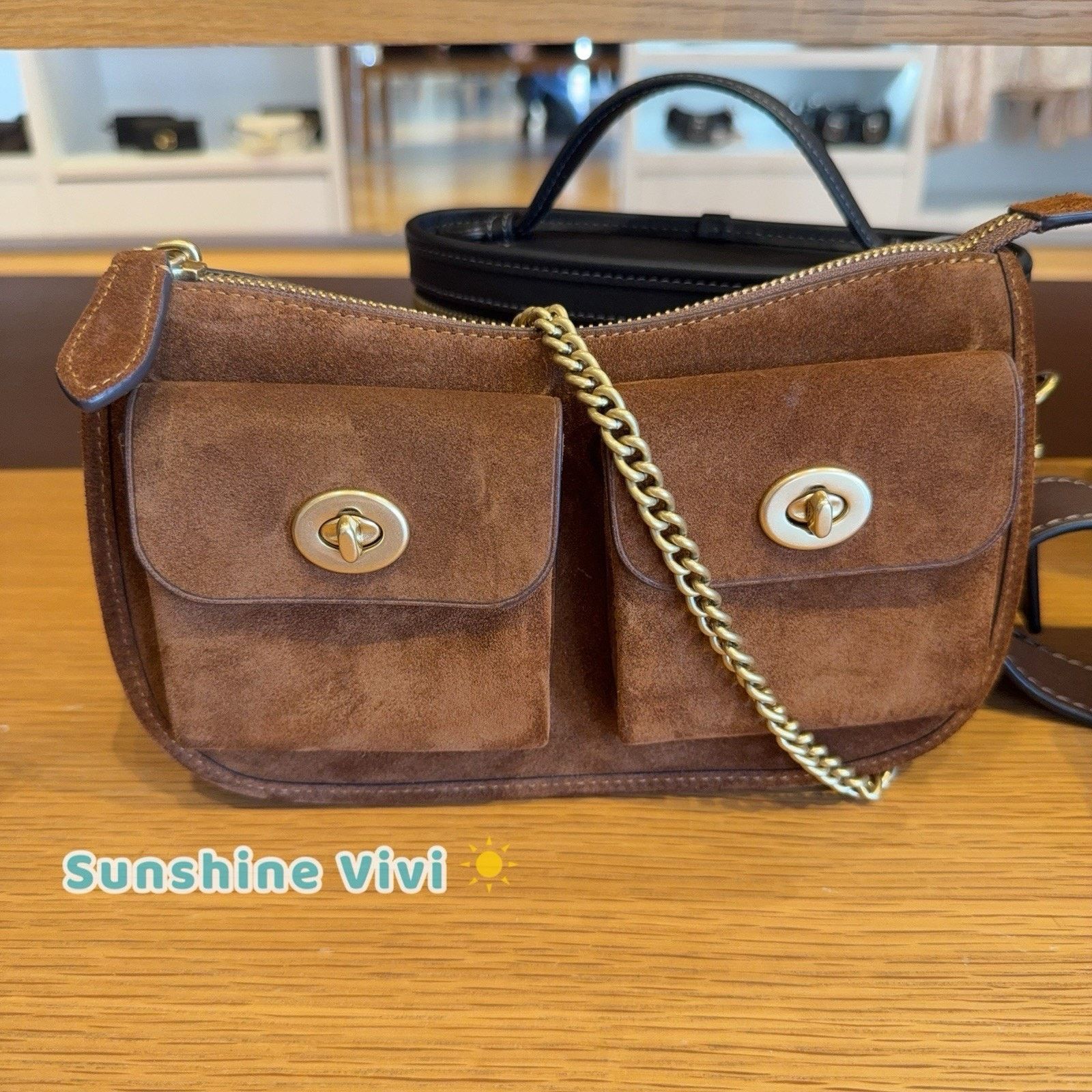 Coach NWT COACH Suede CDZ21 Twin Turnlock Waverly Bag Warm Brown Size ONE SIZE - 1 Thumbnail