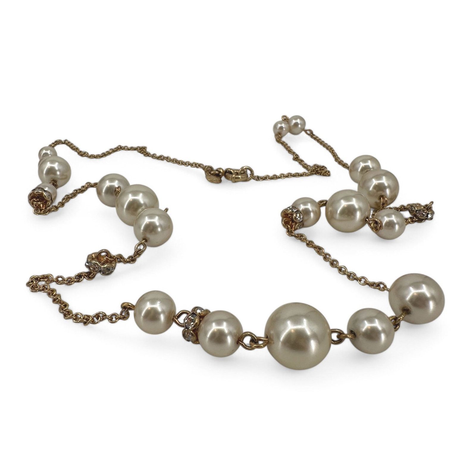 J.Crew J Crew Long Necklace Simulated Pearl Rhinestone Stations Size ONE SIZE - 6 Thumbnail