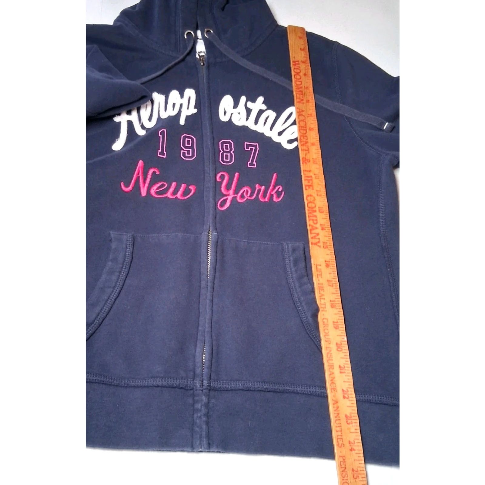 Vintage VINTAGE Aeropostale Hoodie Hooded Sweatshirt Women XL Blue Full Zip Thermal Hood Y2K Size XL / US 12-14 / IT 48-50 - 4 Thumbnail
