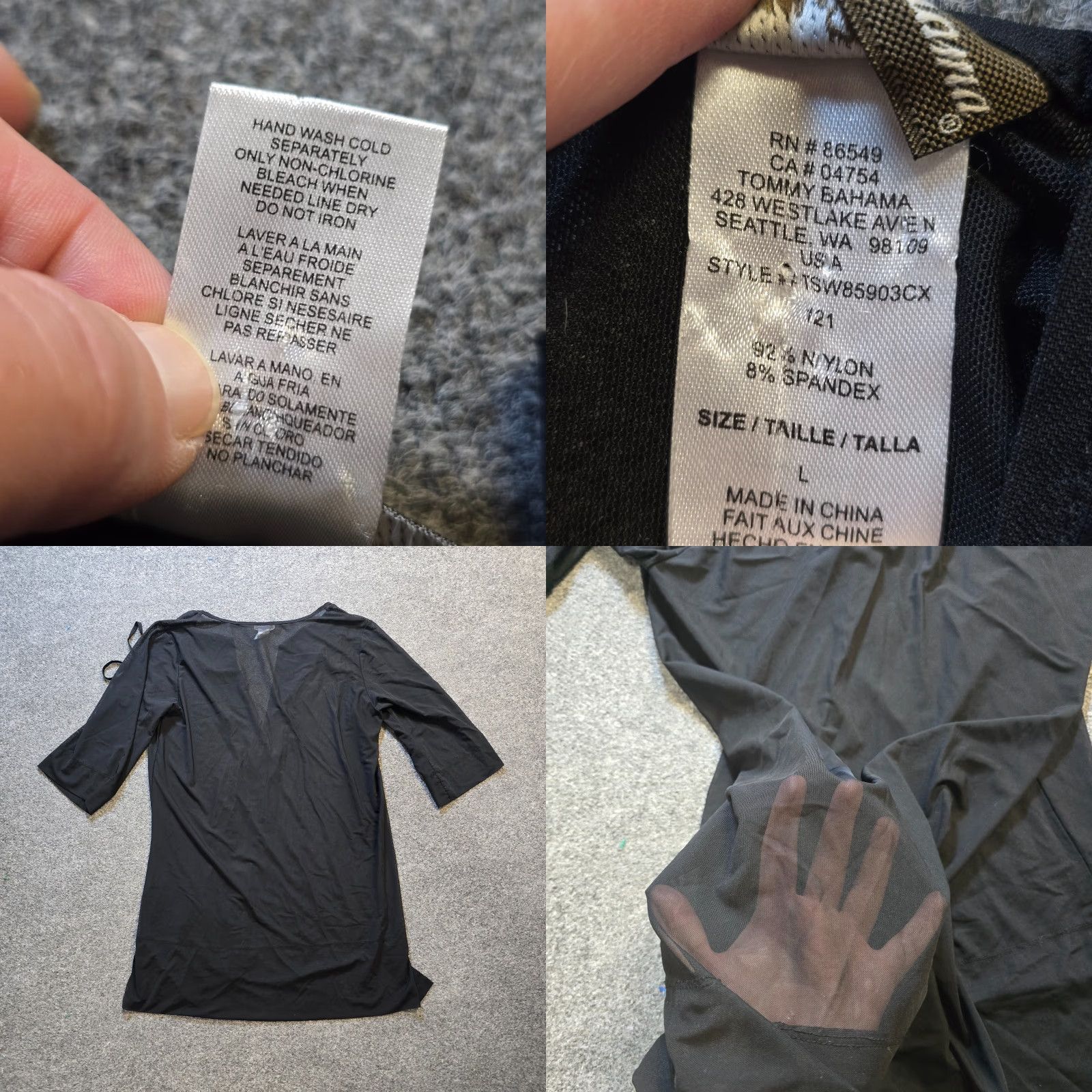 Tommy Bahama Tommy Bahama Dress Womens Large Black Beach Coverup Sheer Nylon Resort A-Line Short 3/4 Sleeve V-Neck Pullover Knit Casual Beach Womens Size L / US 10 / IT 46 - 8 Thumbnail