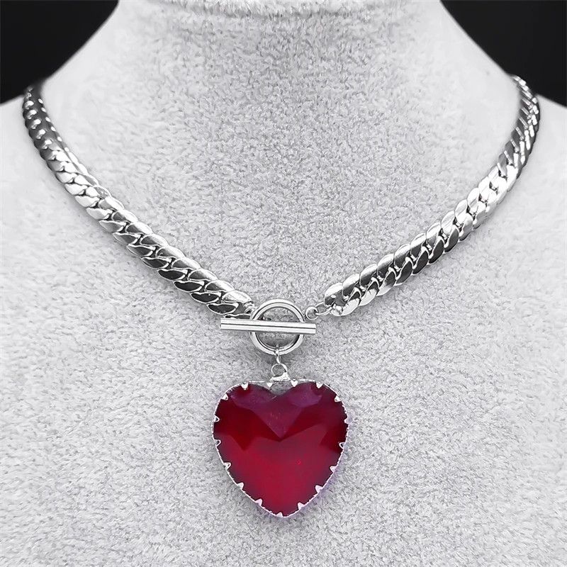 Jewelry Goth Punk Red Heart Glass Pendant Charms Necklace Size ONE SIZE - 3 Thumbnail