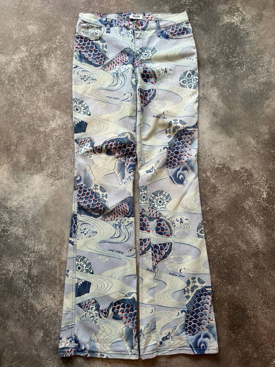 Moschino Moschino Retro Y2K Japanese Koi Fish Oriental Flared Pants Size 29" - 10 Thumbnail