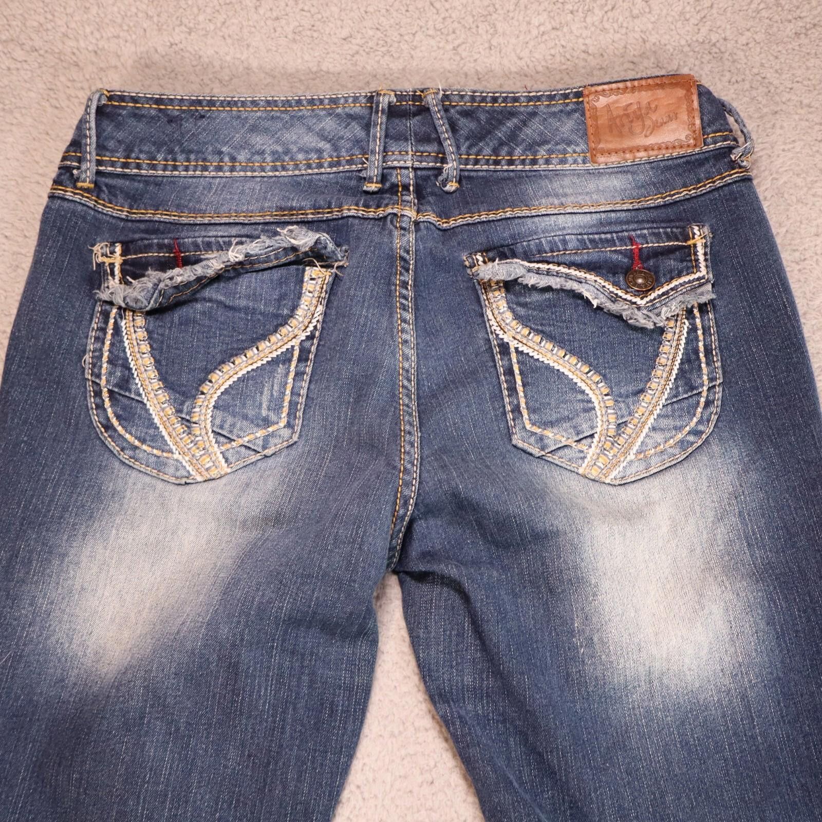Designer Ariya jeans womens 11/12 blue denim embroidered stretch dist Size 34" / US 12 / IT 48 - 8 Thumbnail