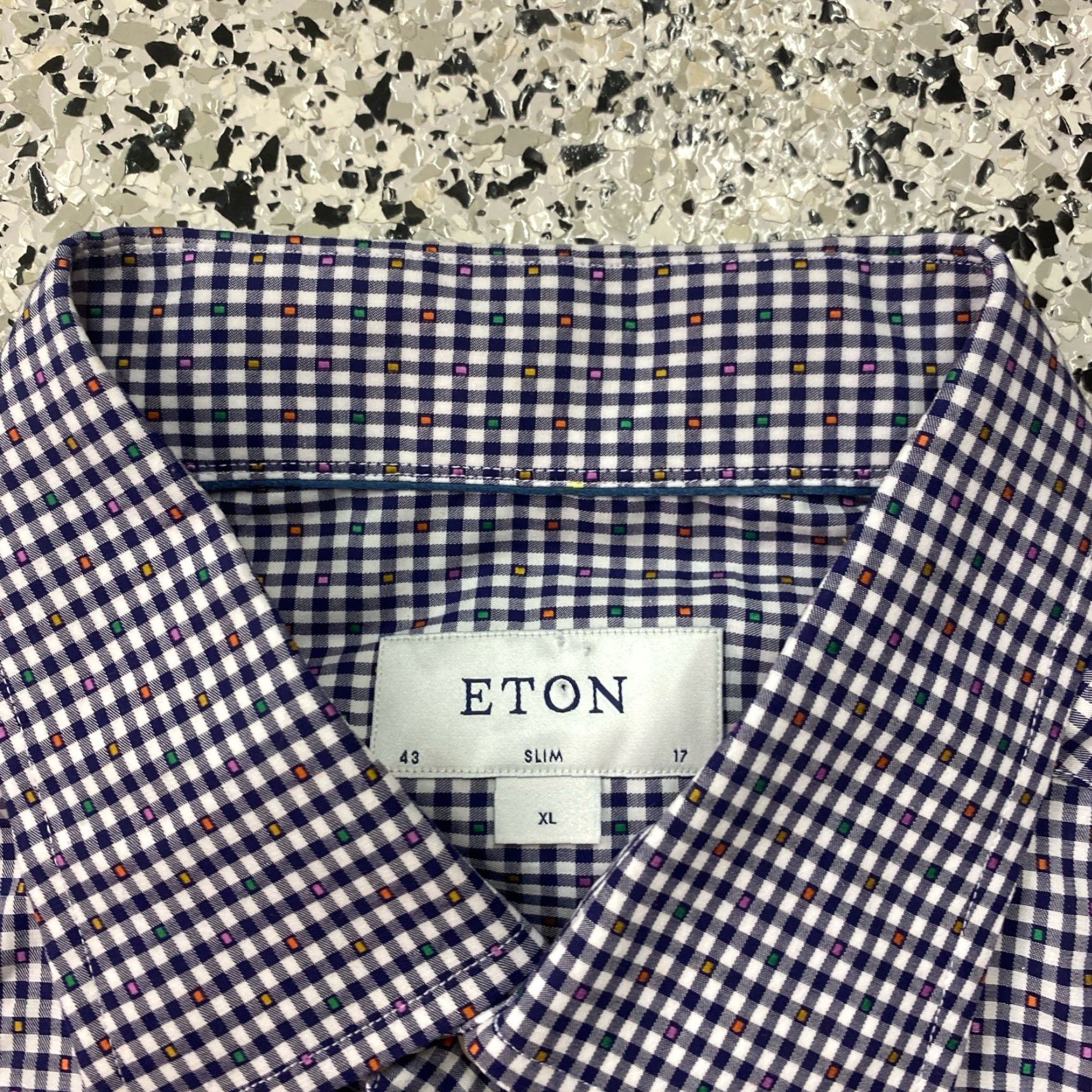 Eton Eton Slim Fit Long Sleeve Button-Down Shirt, Blue, XL, Men’s, Dress Shirt, Check, Casual, Business, Formal, 17 Neck, 43 17 Size US XL / EU 56 / 4 - 2 Thumbnail