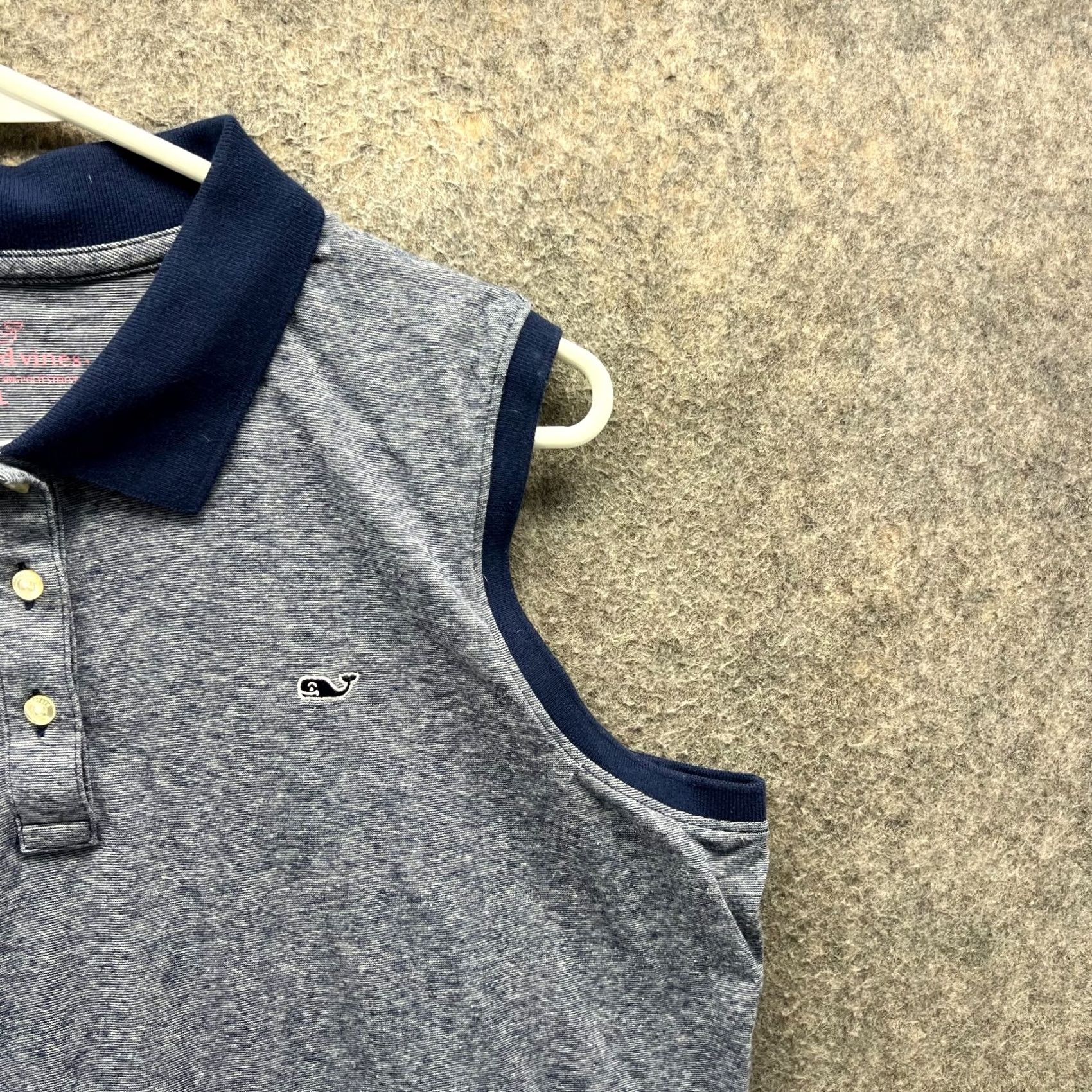 Vineyard Vines Vineyard Vines Polo Shirt Women Large Blue Heather Sleeveless Stretch Whale Polo Size L / US 10 / IT 46 - 7 Thumbnail