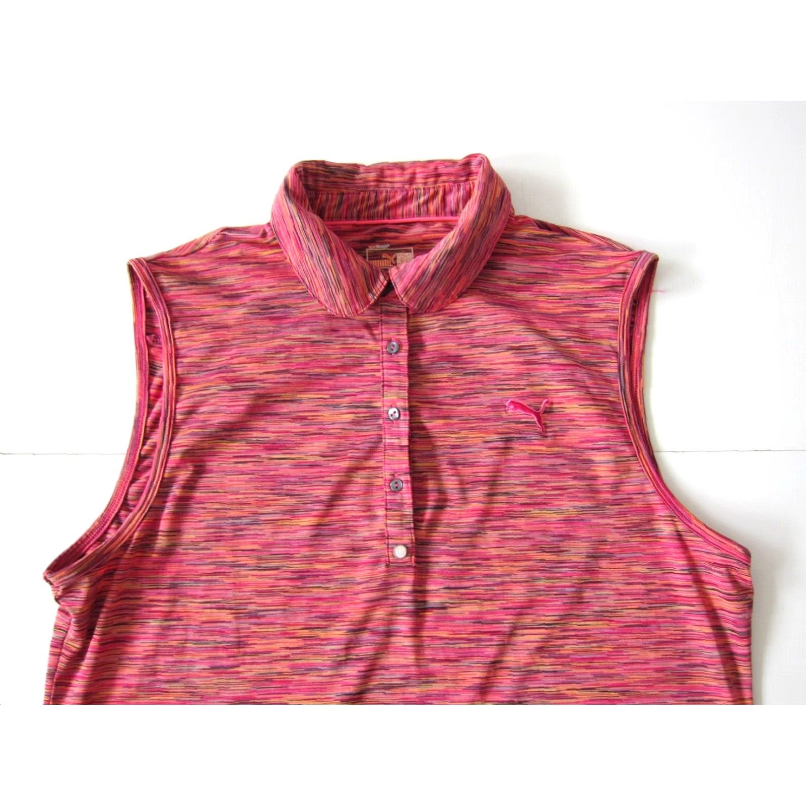 Puma Puma Sport Lifestyle Pink Stripe Stretch Sleeveless Collared Polo Shirt Women XL Size XL / US 12-14 / IT 48-50 - 3 Thumbnail
