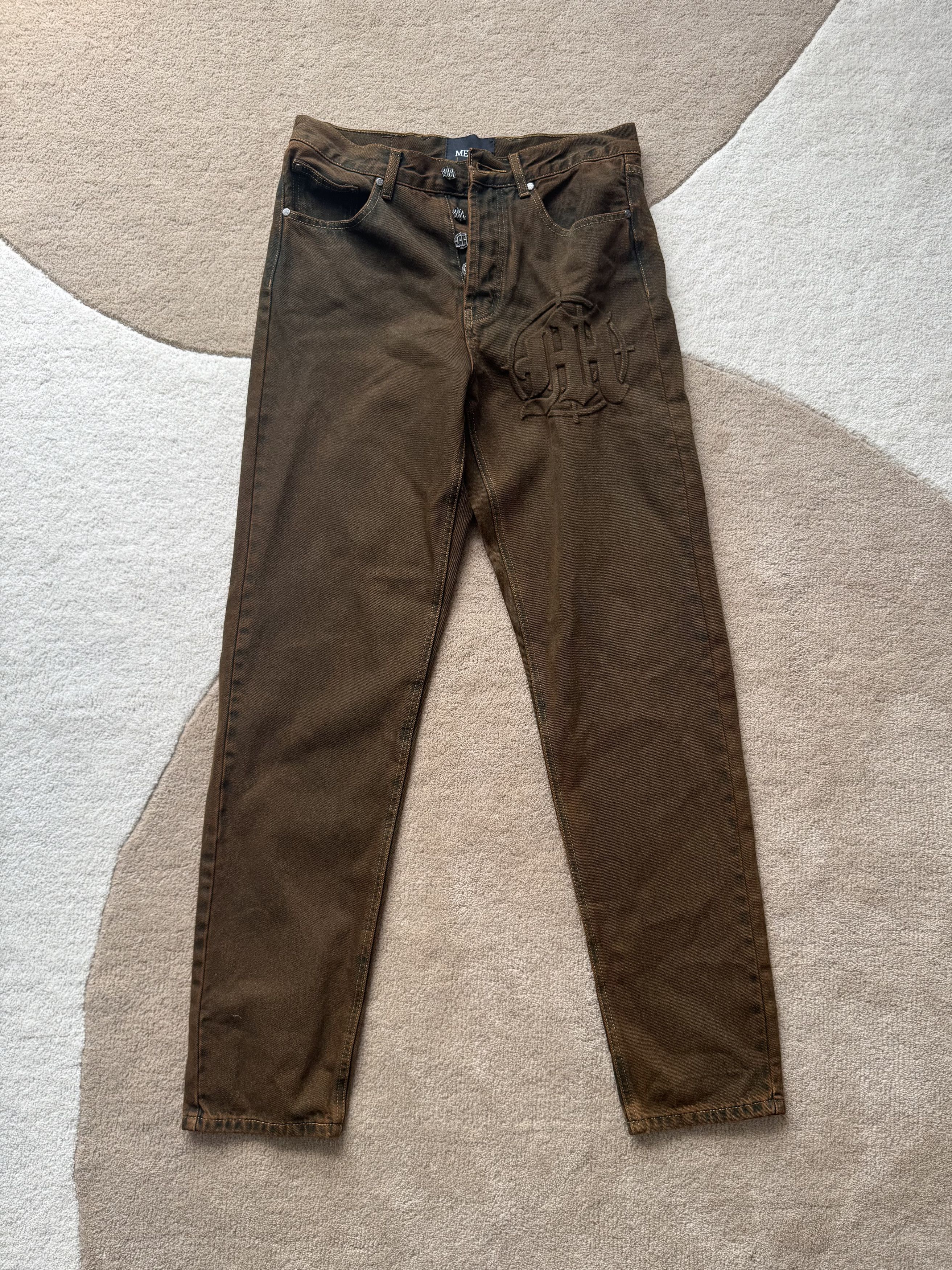 Menace Menace LA Embossed Target Logo Denim Pants Brown Size US 30 / EU 46 - 1 Thumbnail