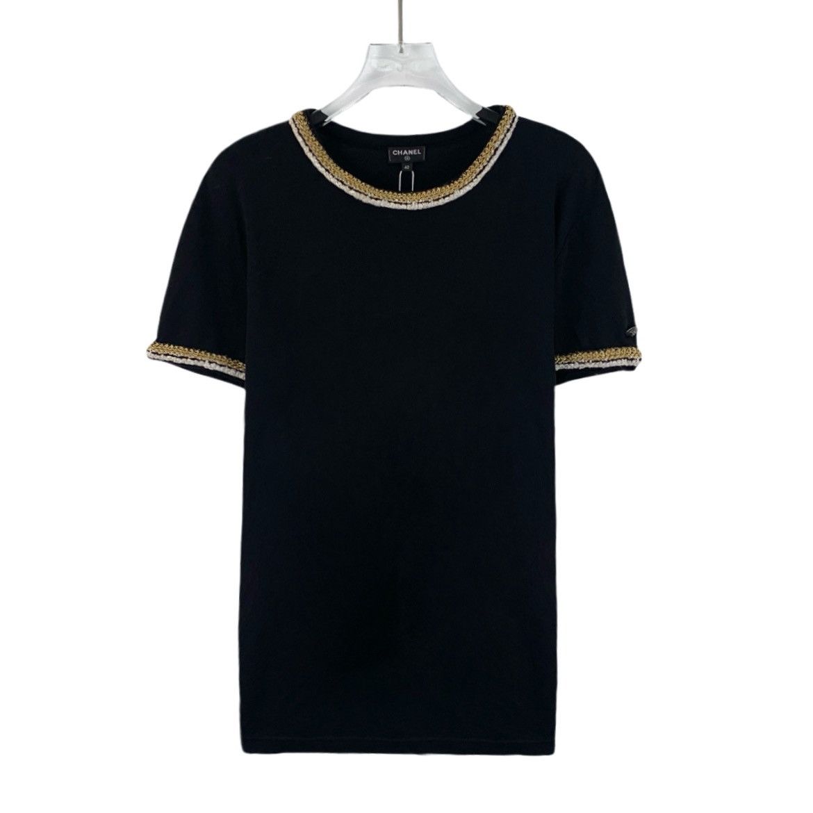 Chanel Chanel Black Tumbled Woven Cotton T-Shirt Size M / US 6-8 / IT 42-44 - 1 Thumbnail