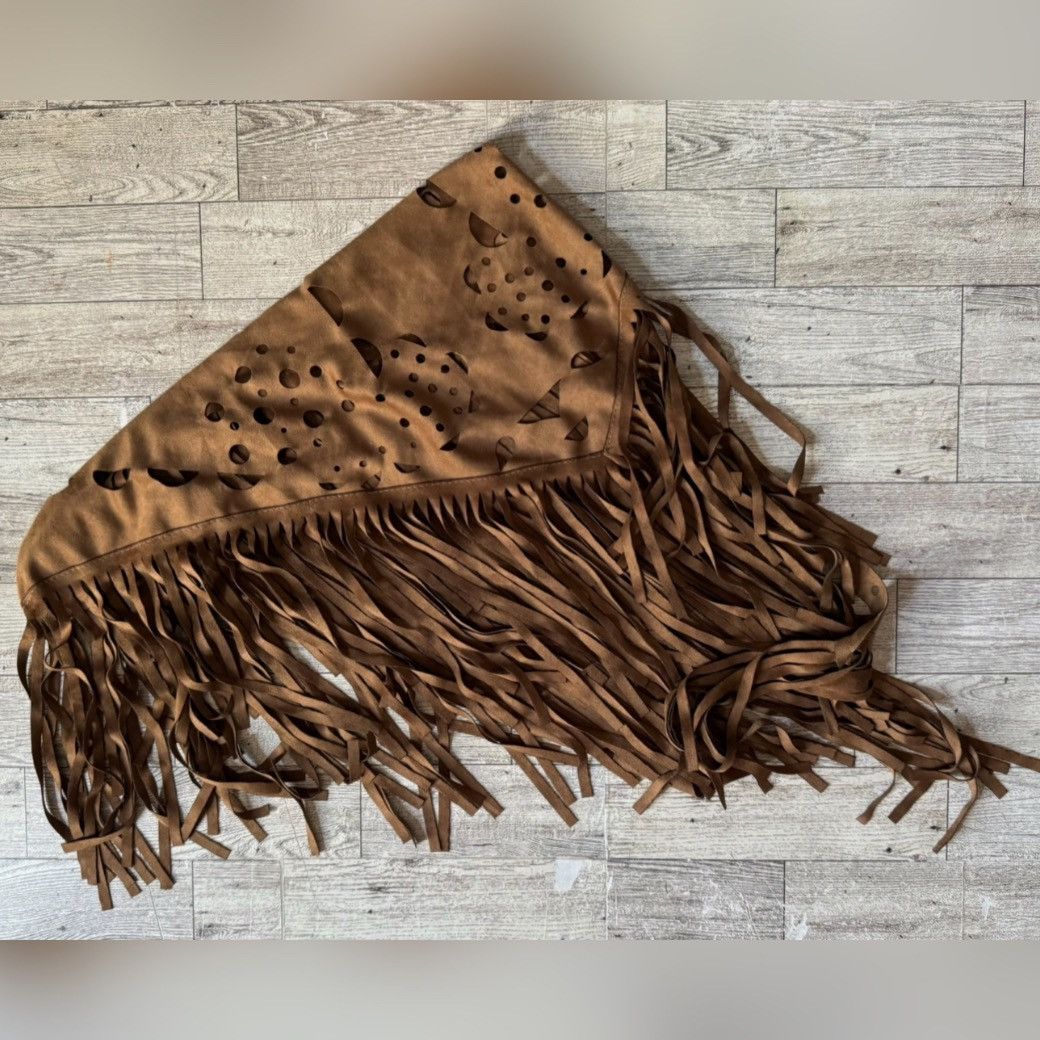 Vintage Retro Contempo, Starburst Faux Suede, Oversized Fringe Shawl Size ONE SIZE - 5 Thumbnail