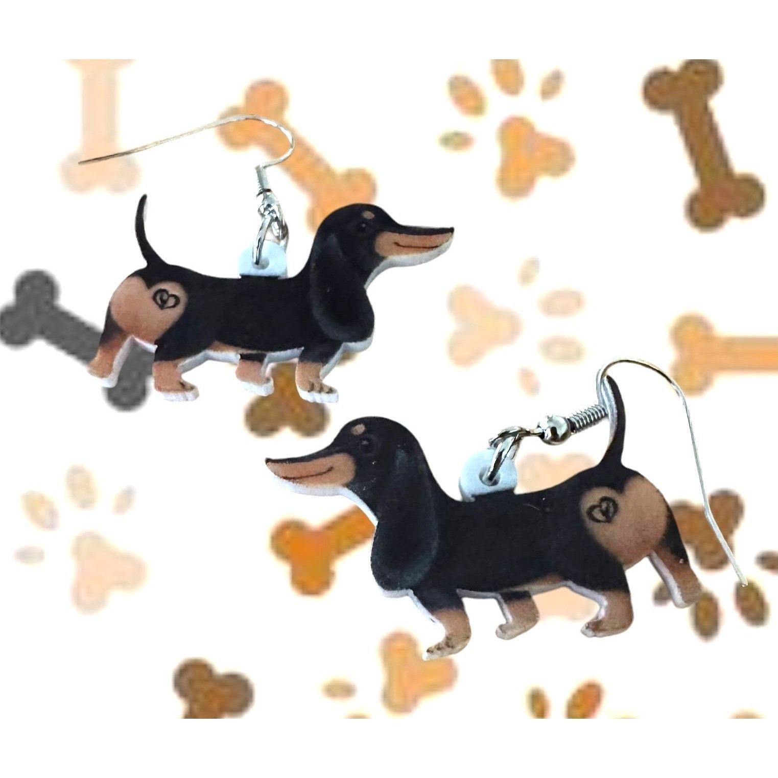 Handmade Dachshund Earrings New Dangle Hooks Double Sided Black Tan W Size ONE SIZE - 5 Thumbnail