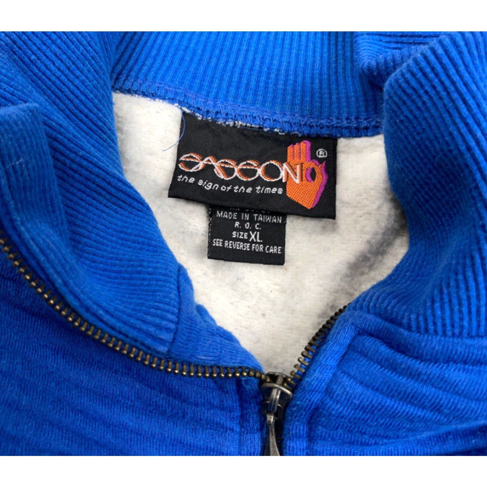 Vintage VINTAGE 1/4 ZIP Sweatshirt Sign of Times Gray Blue 90s Distressed Men XL High Neck Pullover Cotton Blend Graphic Print Size US XL / EU 56 / 4 - 6 Thumbnail