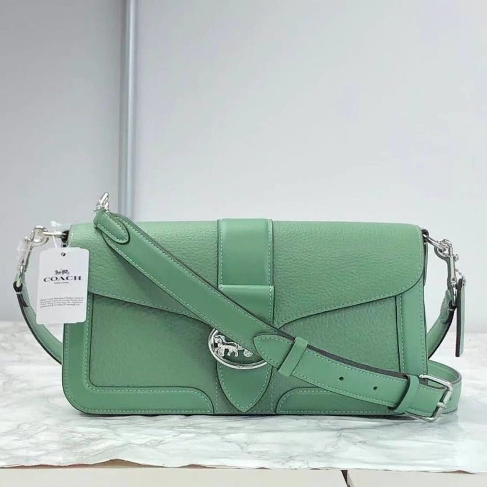 image of Coach 5493 Georgie Leather Shoulder Bag In Washed Green, Women's