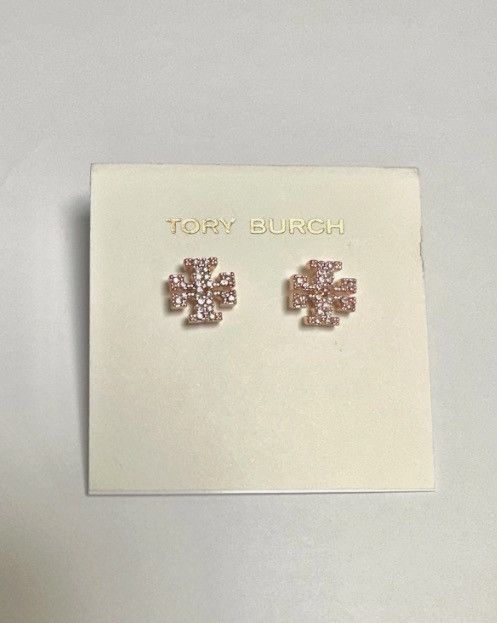 Other Tory Burch Logo Crystal Stud earrings Rose Gold Size ONE SIZE - 1 Preview