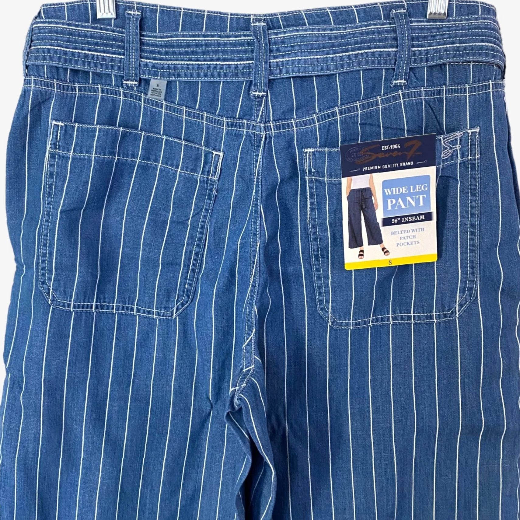 Vintage SEVEN7 Belted Wide-Leg Cropped Pants Denim Womens 8 Blue Striped Loose-Fit New Size 30" / US 8 / IT 44 - 6 Thumbnail