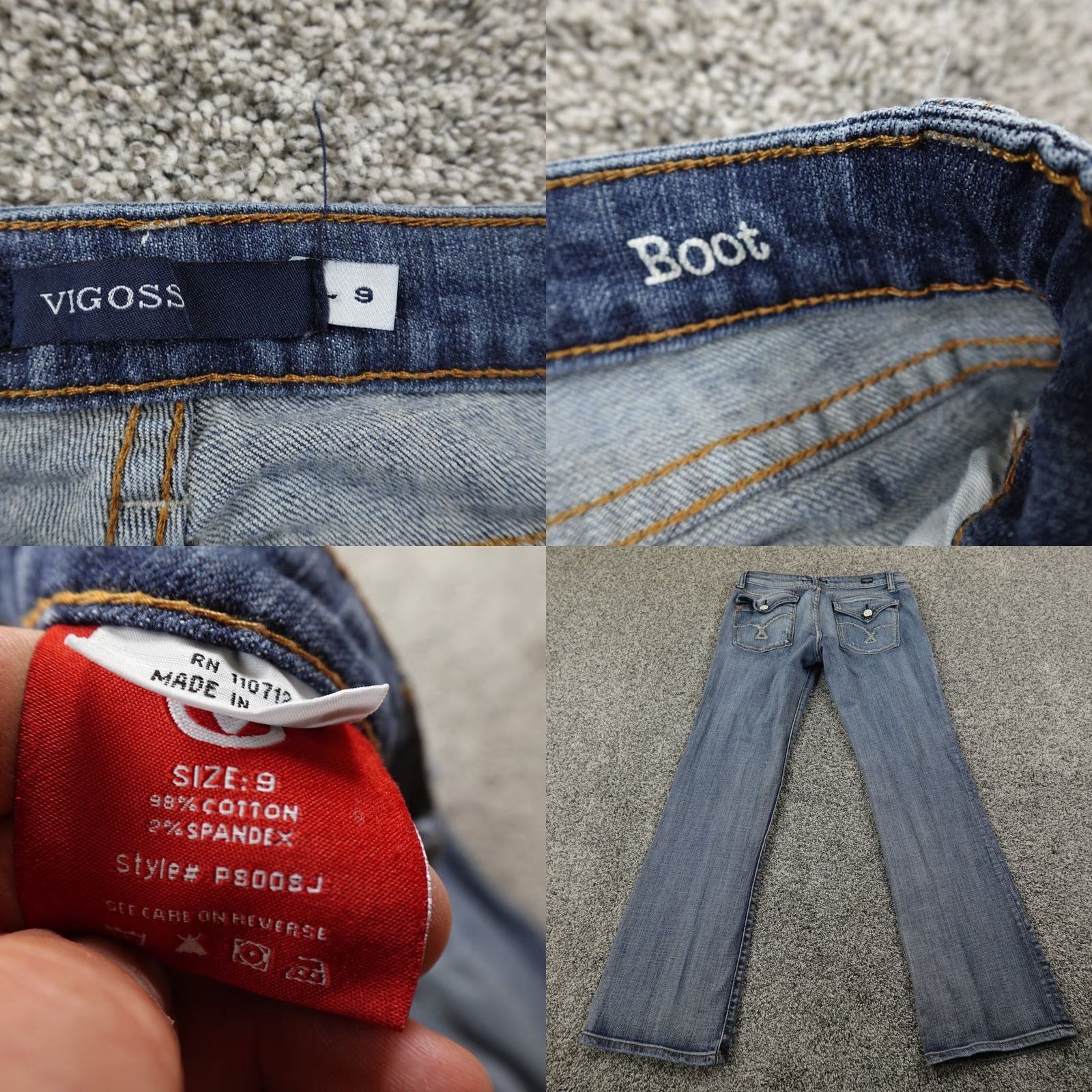 Vintage VIGOSS Jeans Women 9 Blue Denim Boot Flare Low Rise 5-Pocket Stretch Logo USA Western Cowboys Hippster Y2K Womens Jeans Size 30" / US 8 / IT 44 - 8 Thumbnail