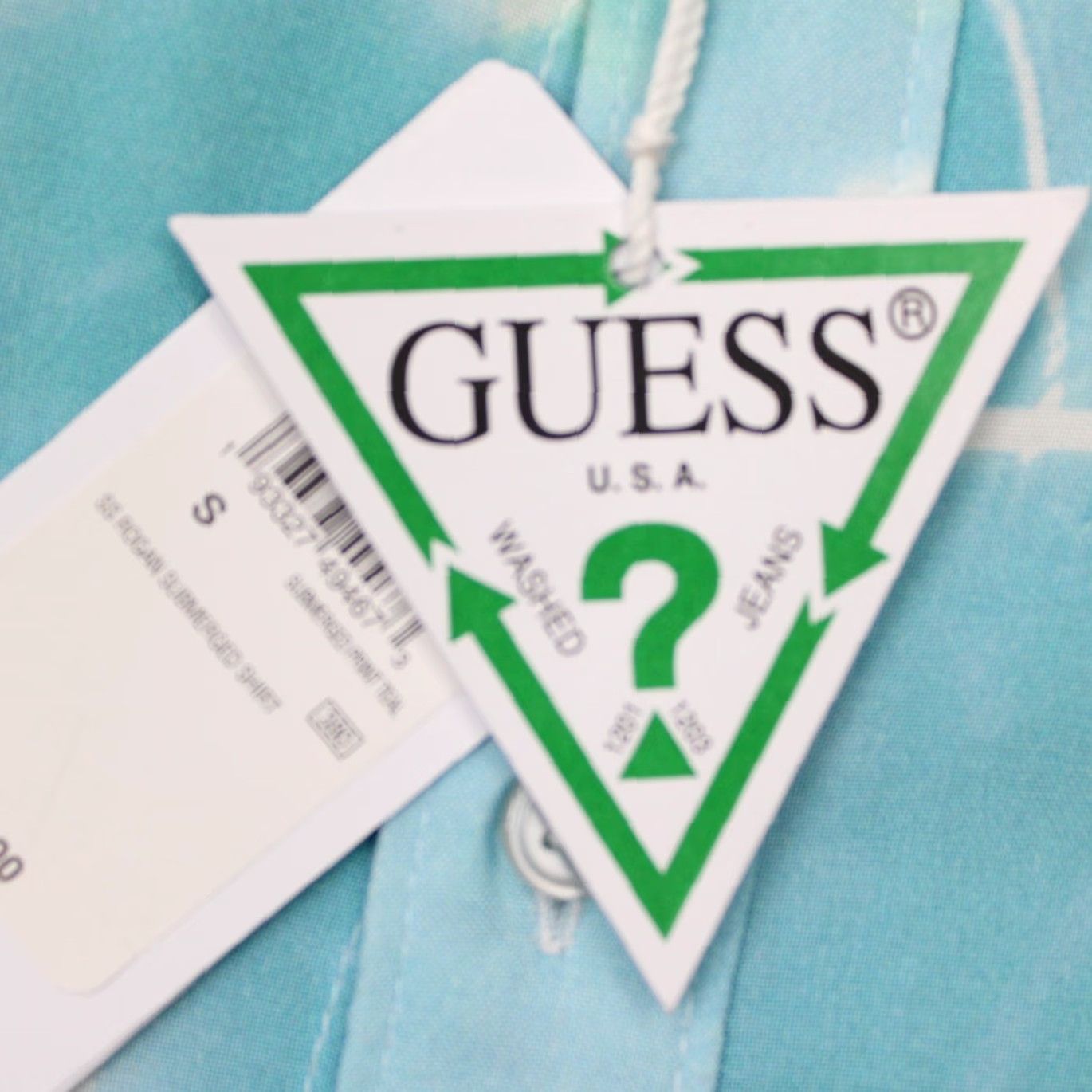 Guess GUESS Shirt Mens Small Blue Submerged Print Slim Fit S/S Button 100% Rayon Size US S / EU 44-46 / 1 - 7 Thumbnail