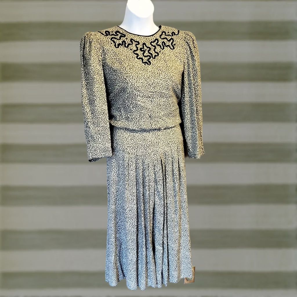 Vintage VINTAGE Lisa II Dress Prairie Shirt Womens 12 Black and White 1980s Midi Size XL / US 12-14 / IT 48-50 - 1 Thumbnail