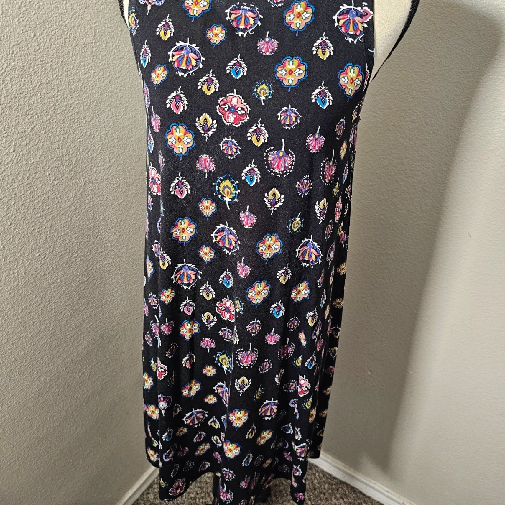 Loft VINTAGE LOFT Black Floral A-Line Stretch Jersey Sleeveless Dress Women M Casual Summer Size M / US 6-8 / IT 42-44 - 5 Thumbnail