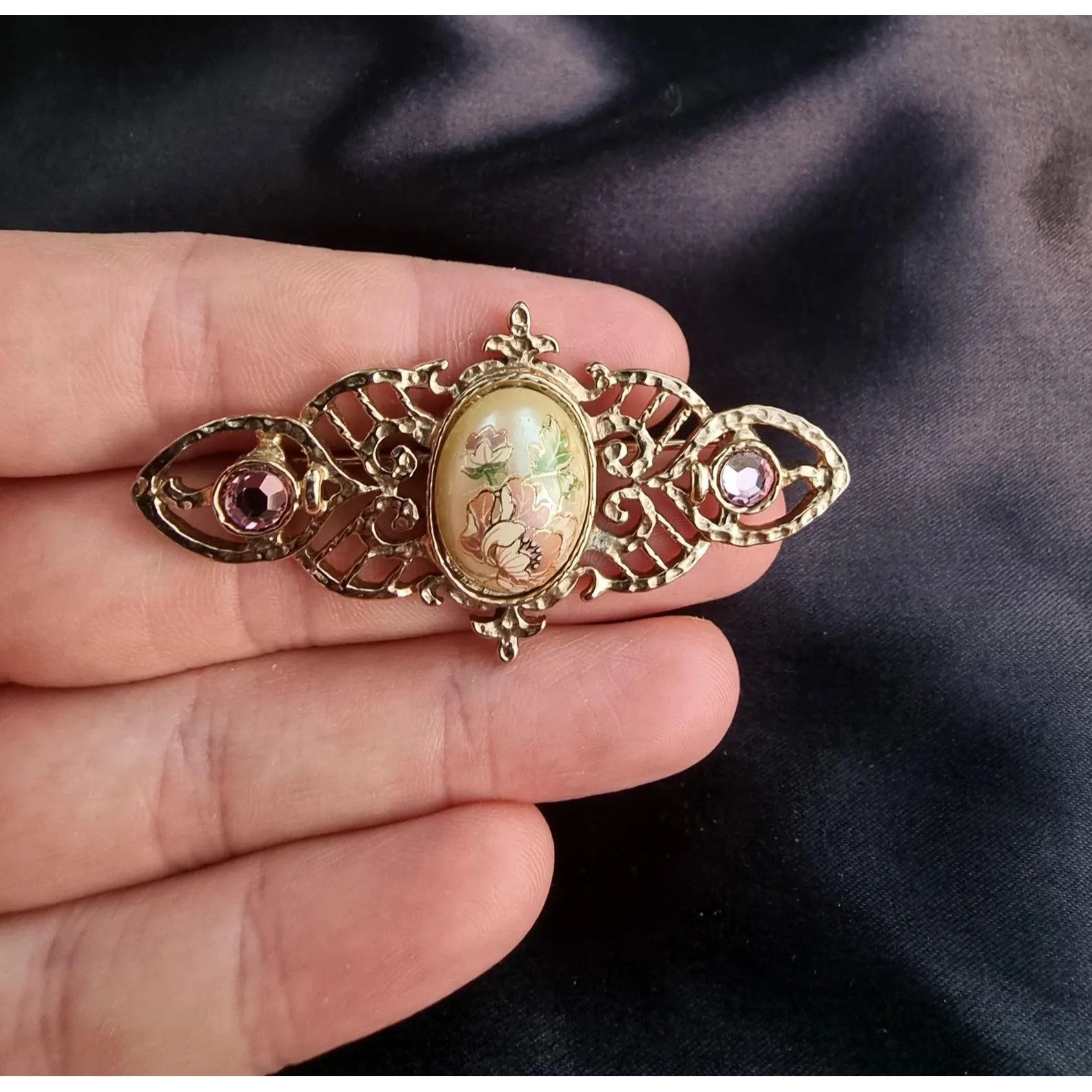 Vintage Vintage 1928 Floral Enamel Brooch Set Gold-Tone Filigree Size ONE SIZE - 6 Thumbnail