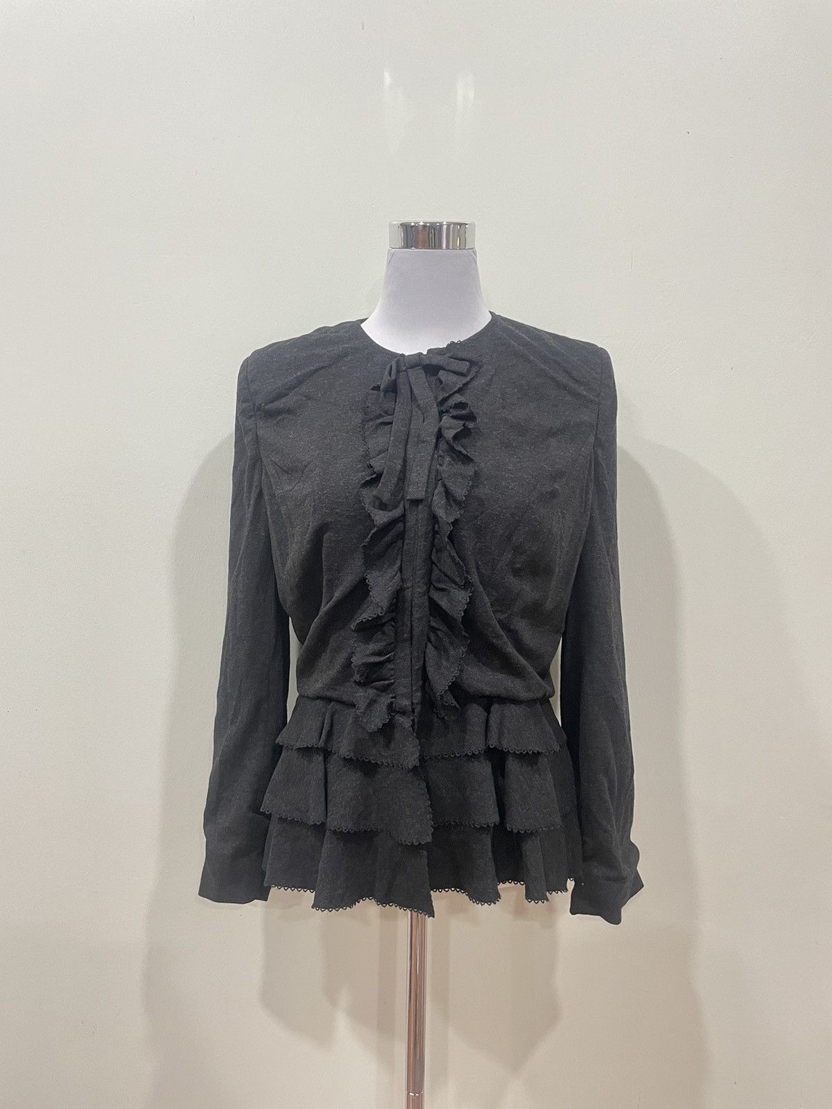 image of Italian Designers Giacca Jacket Knit Ruffle By Paola Frani in Black, Women's (Size Medium)