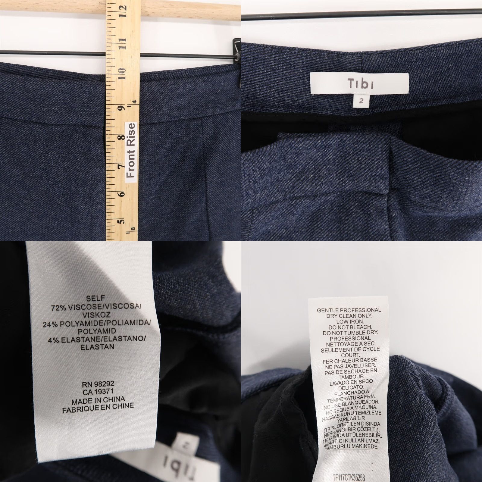 Tibi Tibi Pants Womens 2 Blue Ankle Zip Slim Fit Mid Rise Dress Trousers Knit Stretch Size 26" / US 2 / IT 38 - 8 Thumbnail
