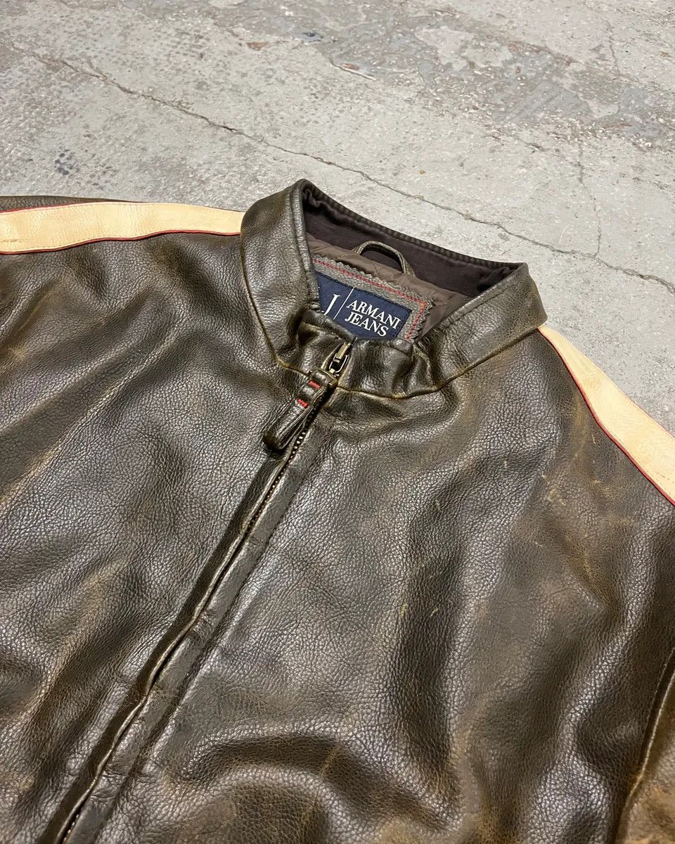 Armani 2000s Armani Brown Leather Stripe Biker Leather Jacket Size US M / EU 48-50 / 2 - 5 Thumbnail