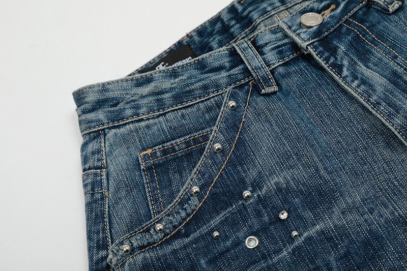 Jean Men's Retro American Style Washed Studded Jeans Size US 32 / EU 48 - 4 Thumbnail