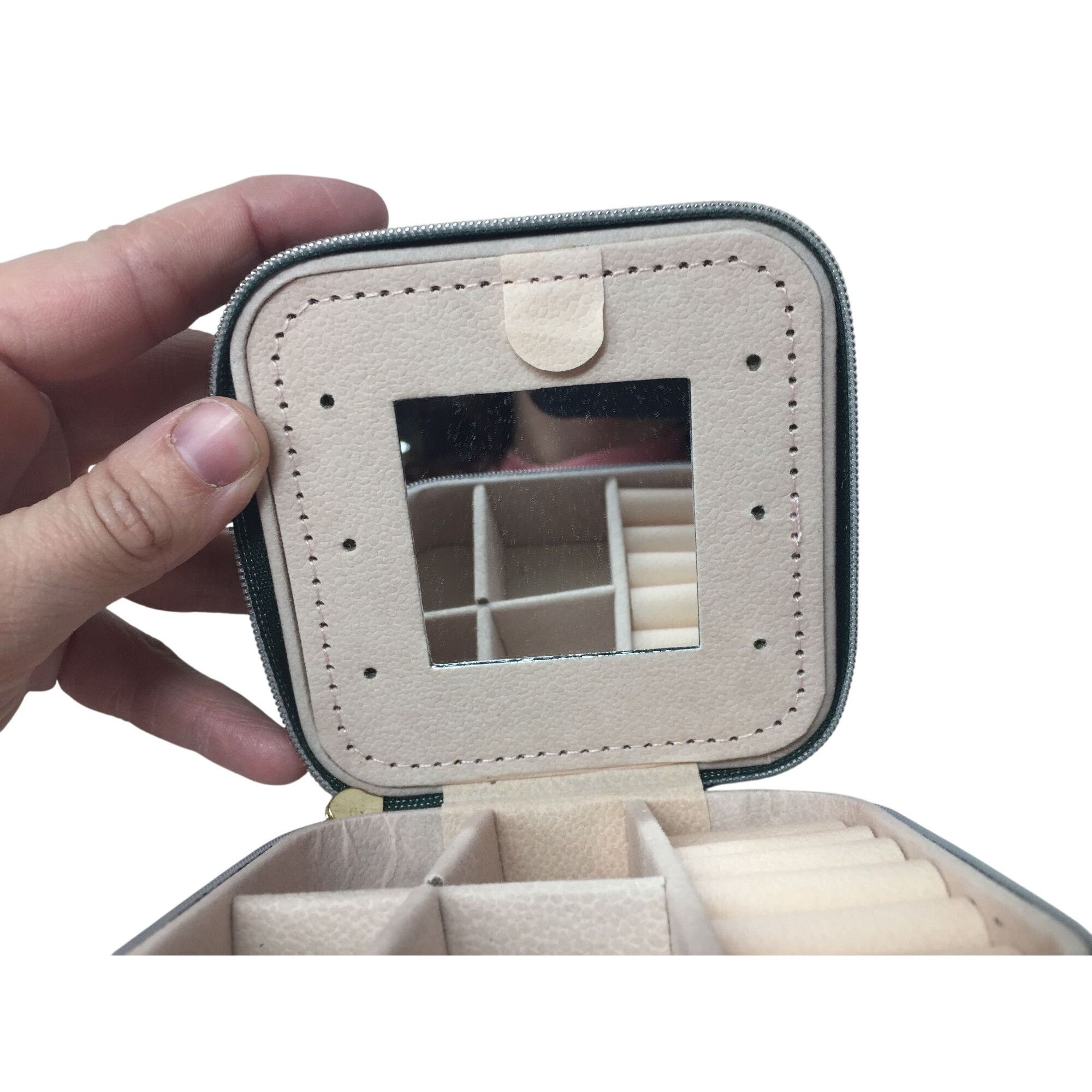 Other Dark Green Zippered Mini Portable Travel Jewelry Box with Go Size ONE SIZE - 10 Thumbnail