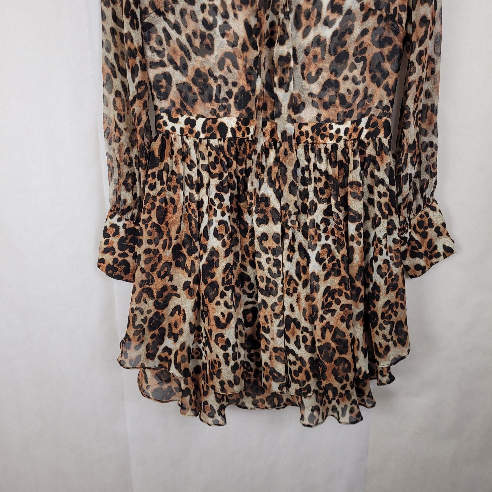 INTERMIX Intermix cheetah print sheer ruffled long sleeve dress Size S / US 4 / IT 40 - 7 Thumbnail